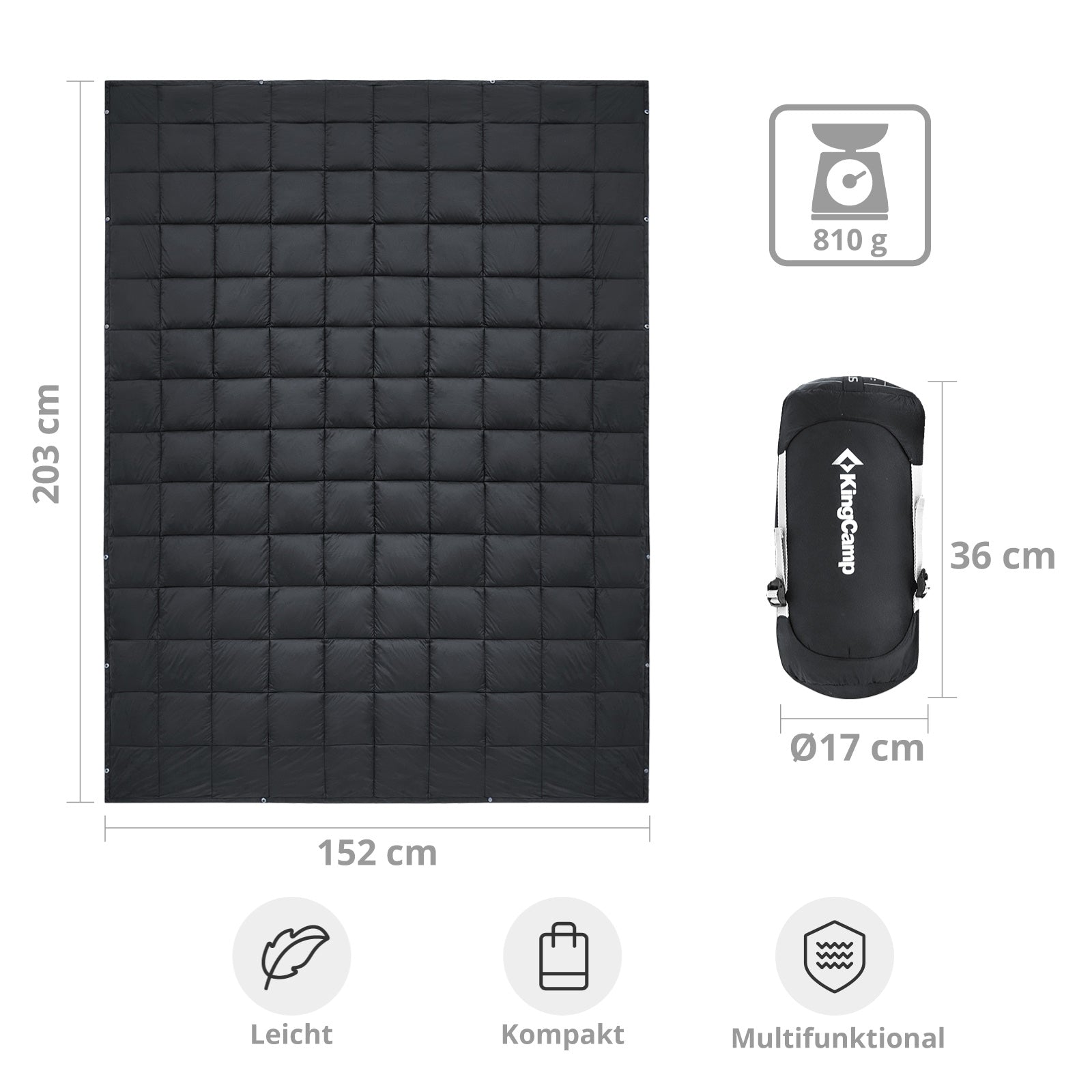 Couverture de camping KINGCAMP Smart 800, tapis de pique-nique, de plage, de parc, légère, 810 g