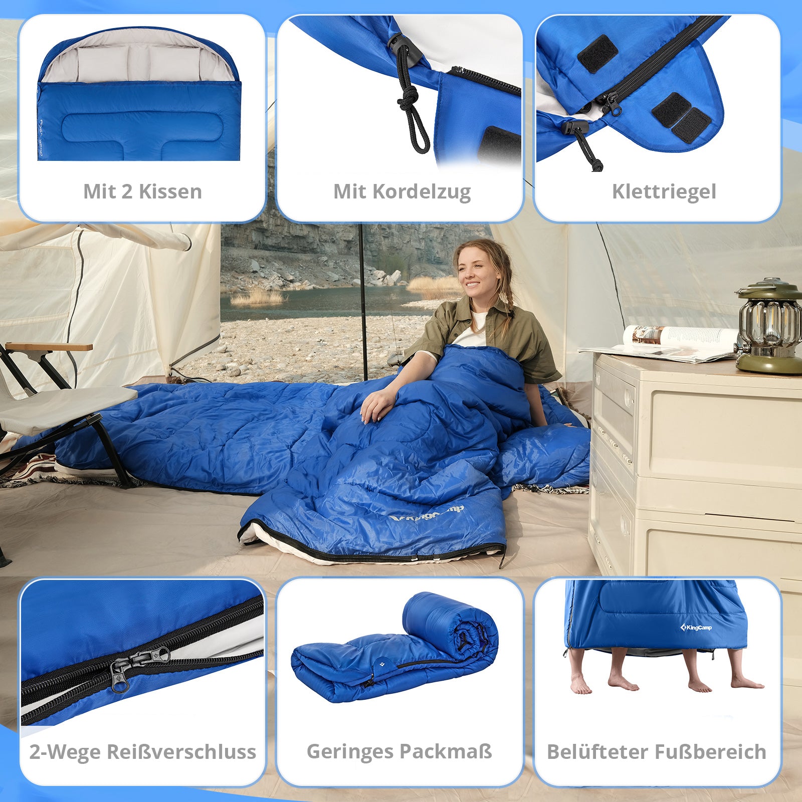 Sac de couchage KINGCAMP Fallon Double pour 2 personnes, modèle long, -14 °C