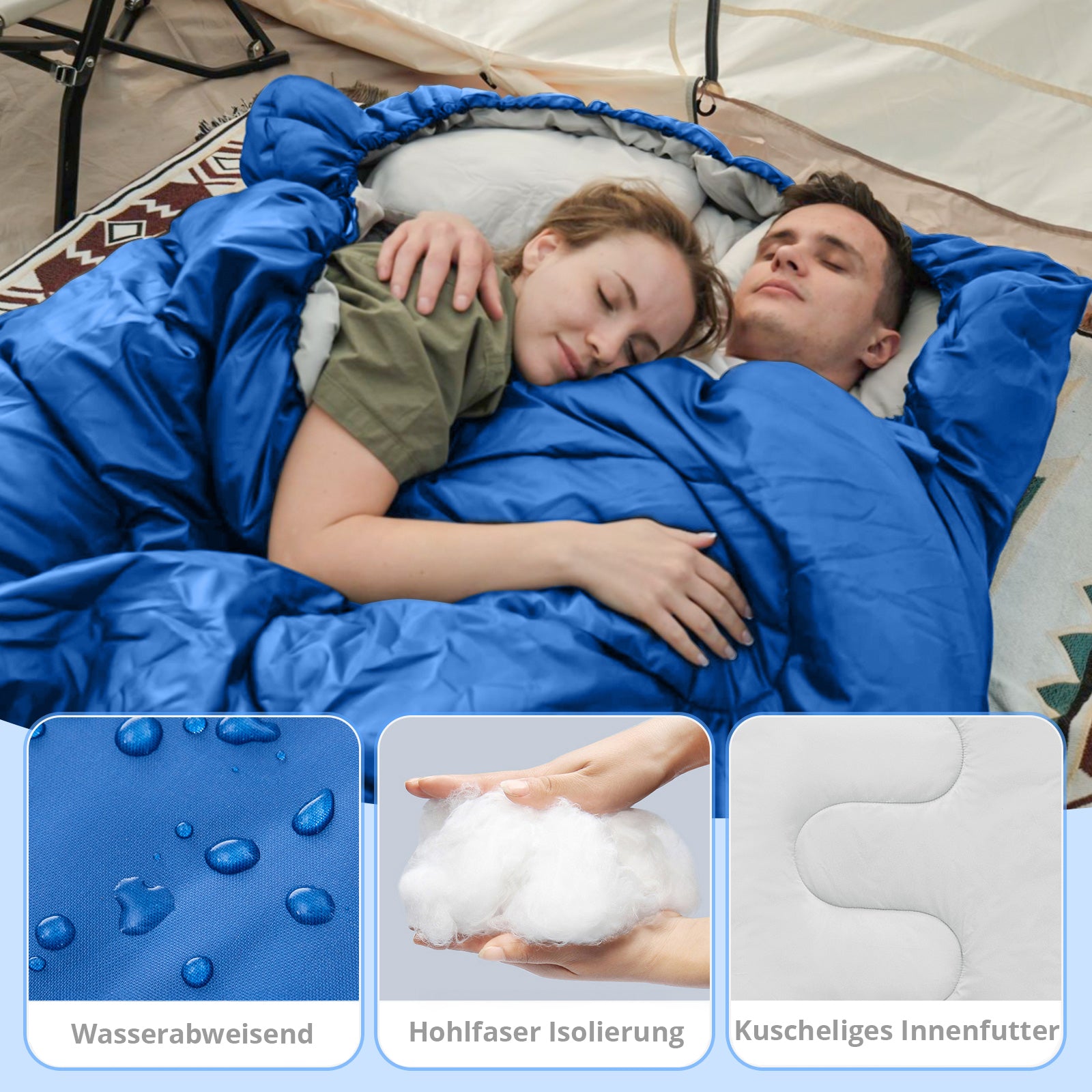 Sac de couchage KINGCAMP Fallon Double pour 2 personnes, modèle long, -14 °C