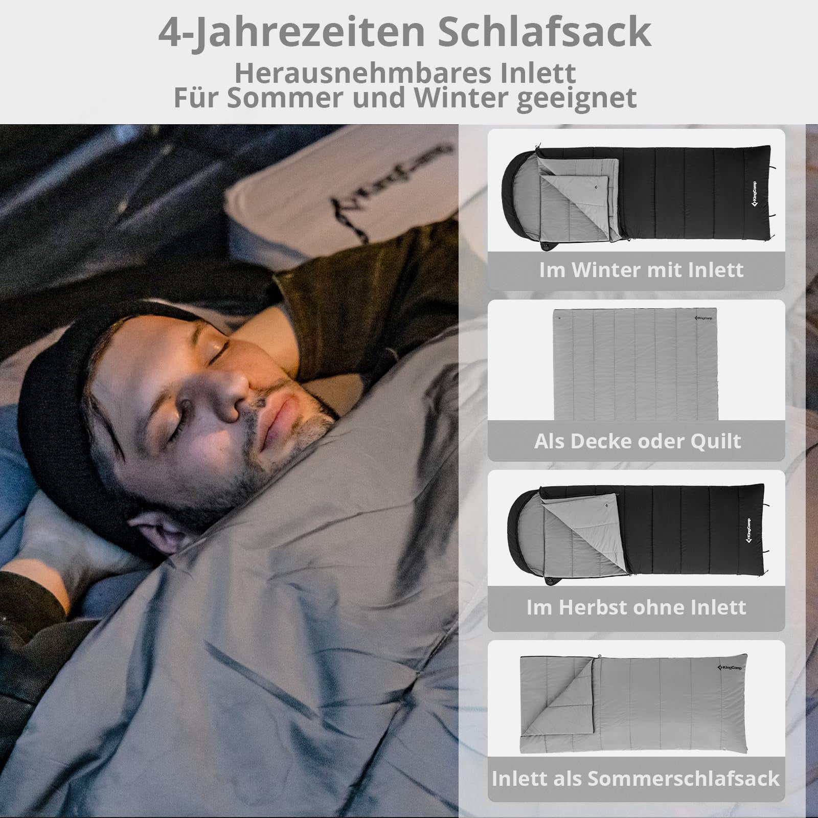 Sac de couchage KINGCAMP Bedfort pour l'hiver, XL (long et large), en coton, -15 °C