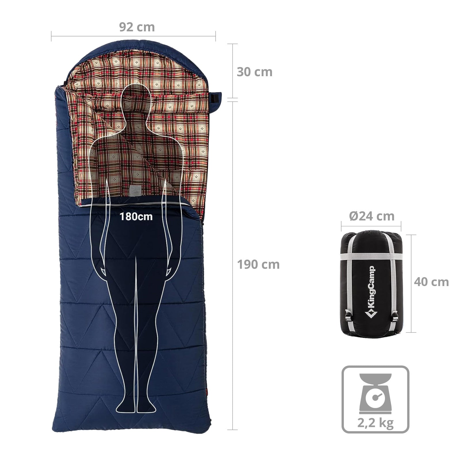 KINGCAMP Deckenschlafsack Preston Winter Schlafsack XL Lang Breit Baumwolle -13°