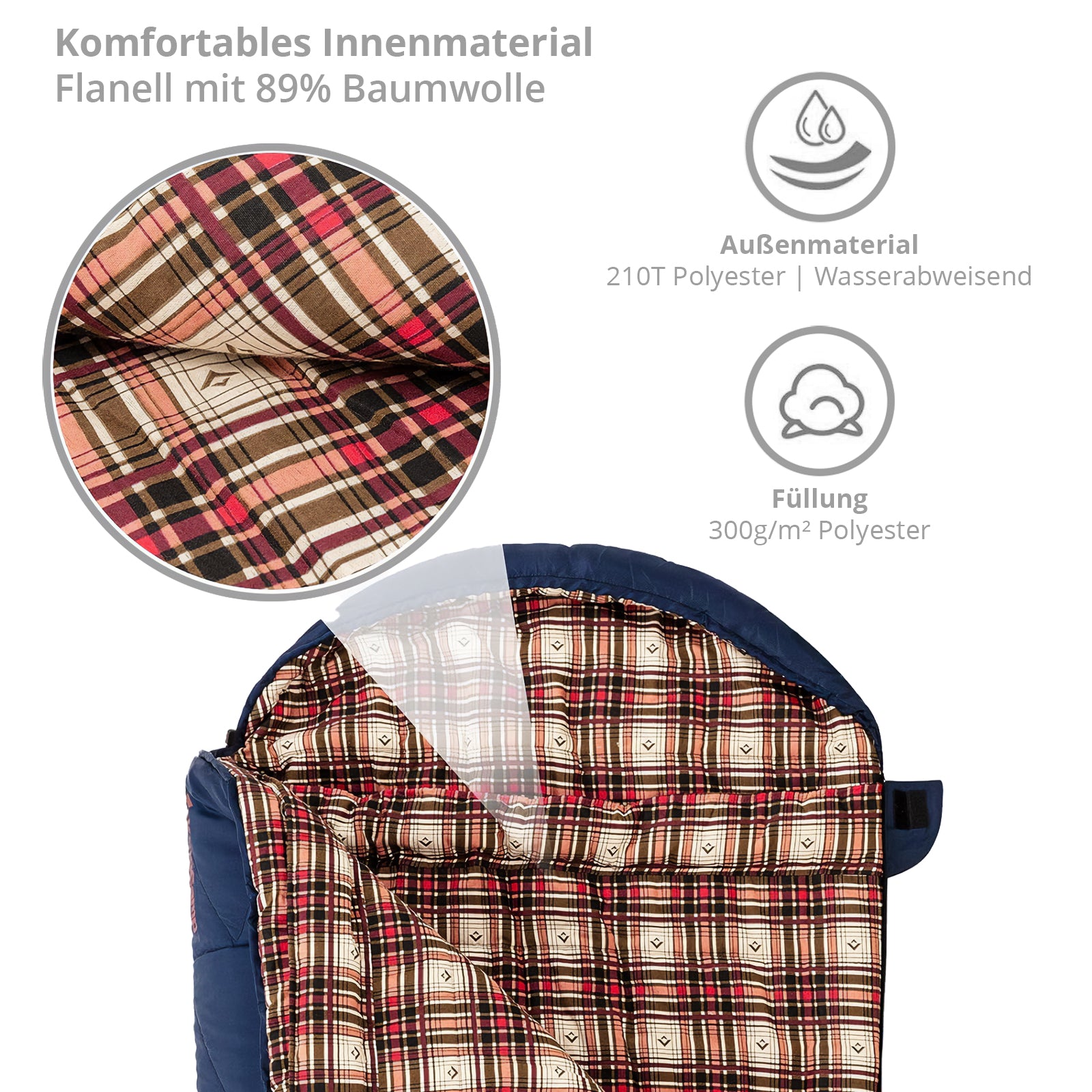 KINGCAMP Deckenschlafsack Preston Winter Schlafsack XL Lang Breit Baumwolle -13°