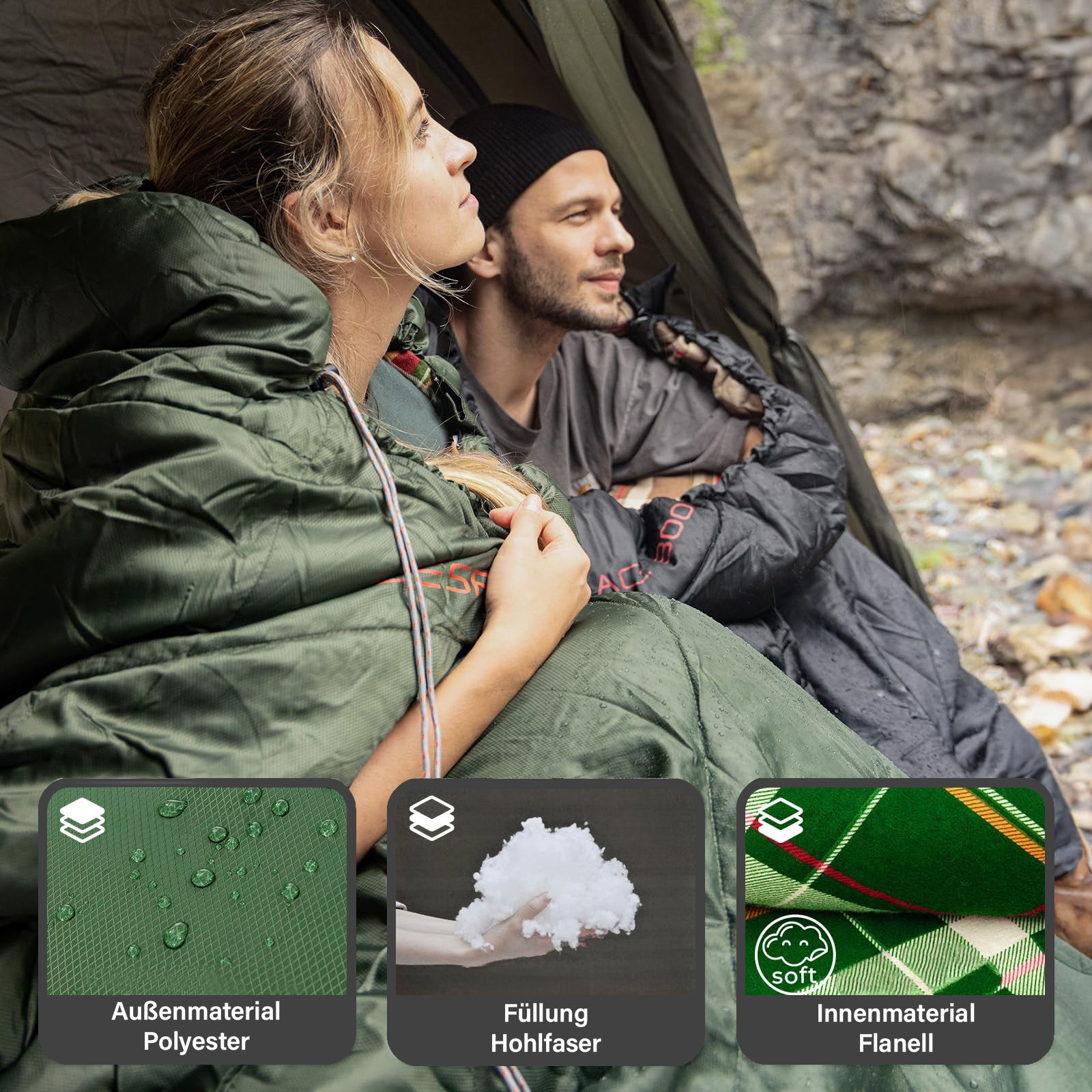 KINGCAMP Deckenschlafsack Freespace 300 Winter Schlafsack XL Breit Baumwolle -13