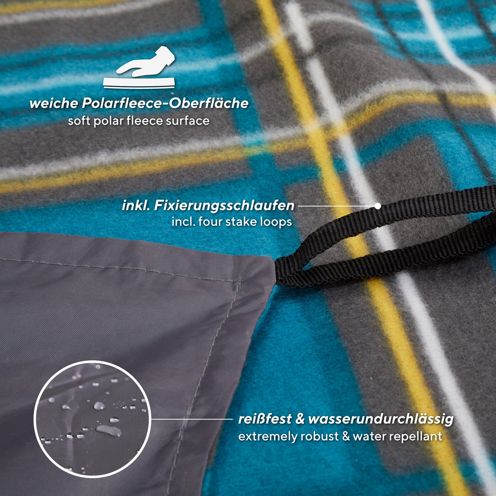 Couverture de camping Uquip Scotty pour 2 personnes, couverture de pique-nique pour parc, tapis de plage, grand format