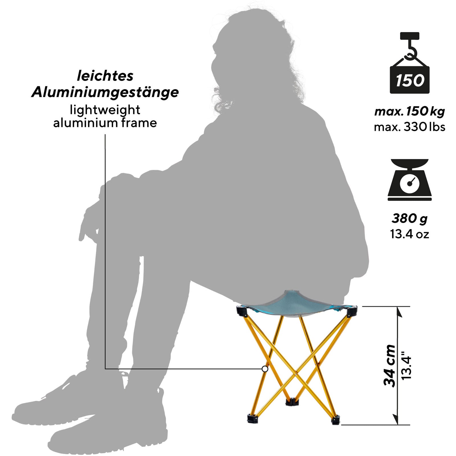UQUIP Lightweight Stool Trinity L Mini Tripod Stool Camping Stool 120 kg