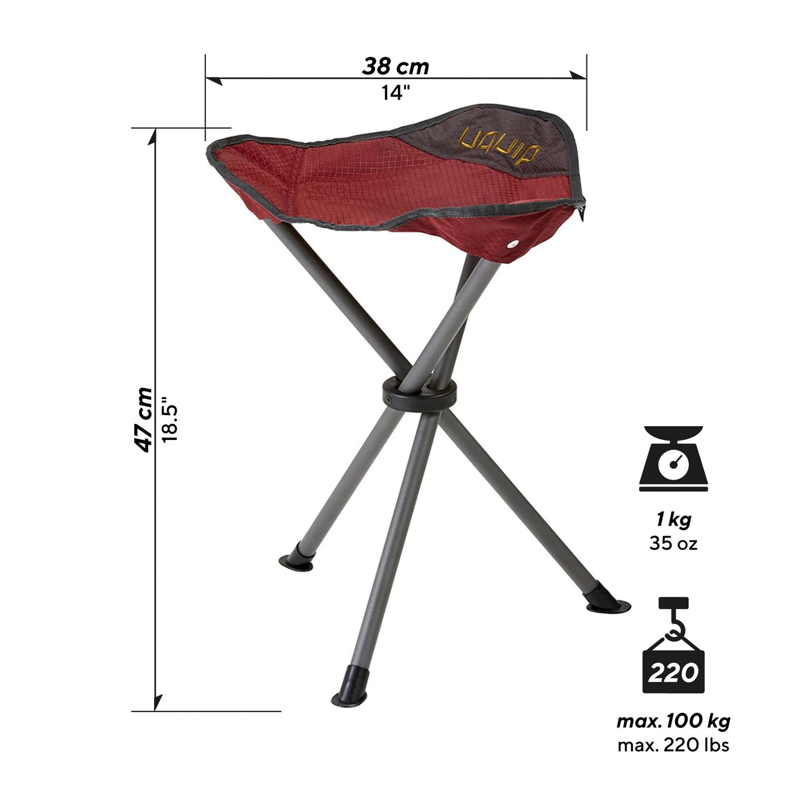 Tabouret trépied pliable UQUIP Darcy XL, tabouret de camping pliable et léger, capacité de charge : 100 kg