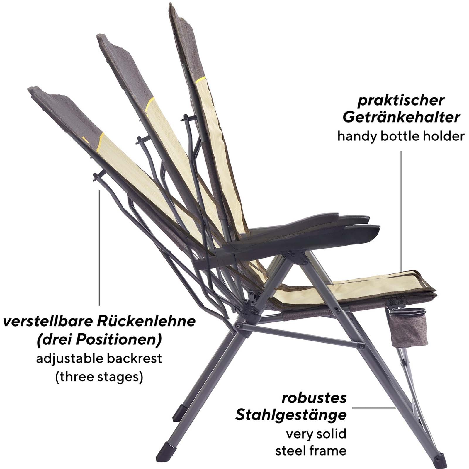 UQUIP Campingstuhl Justy XL Faltstuhl Strandstuhl Klappstuhl Verstellbar 120 kg