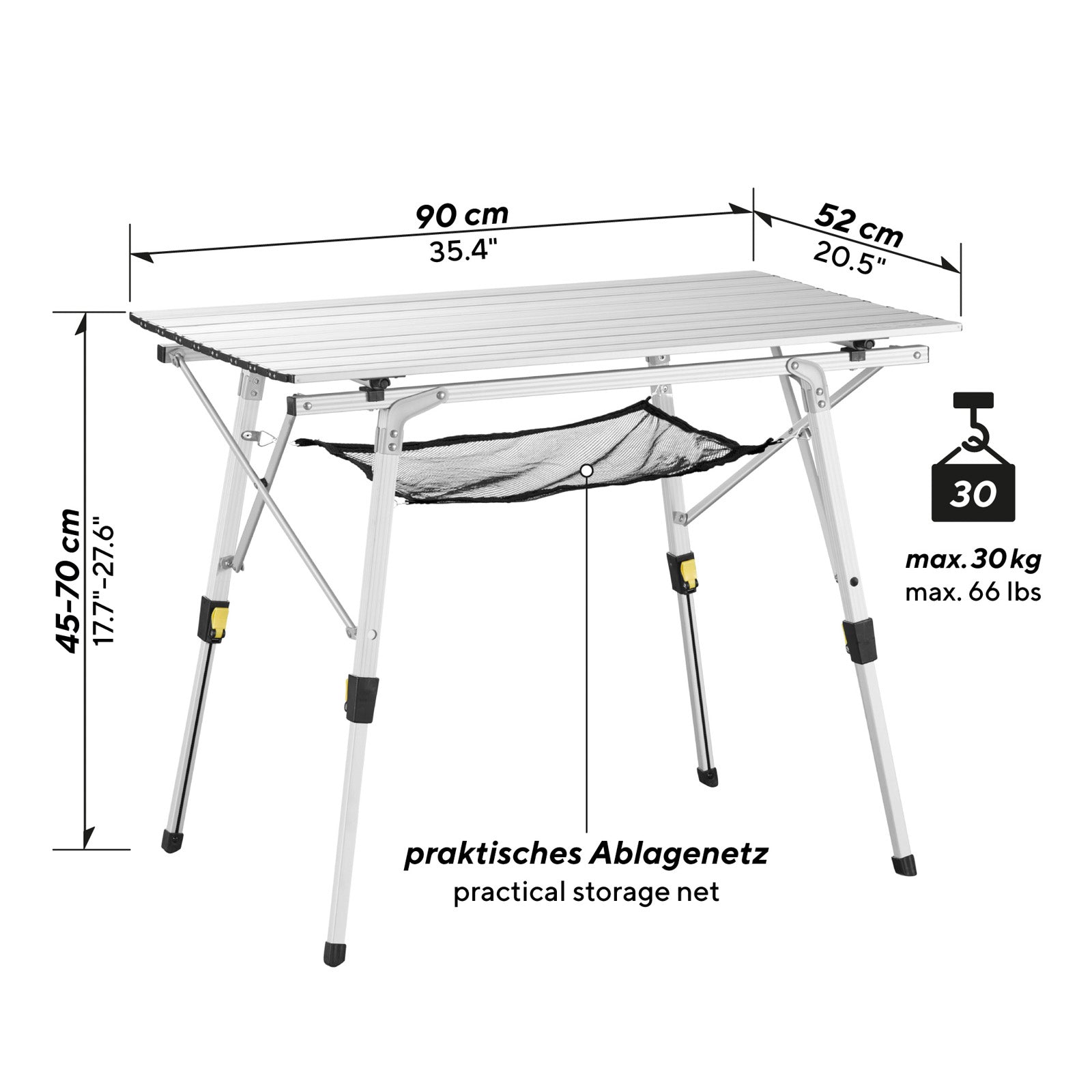 Table de camping UQUIP Variety M, table roulante de camping réglable en hauteur en continu en aluminium