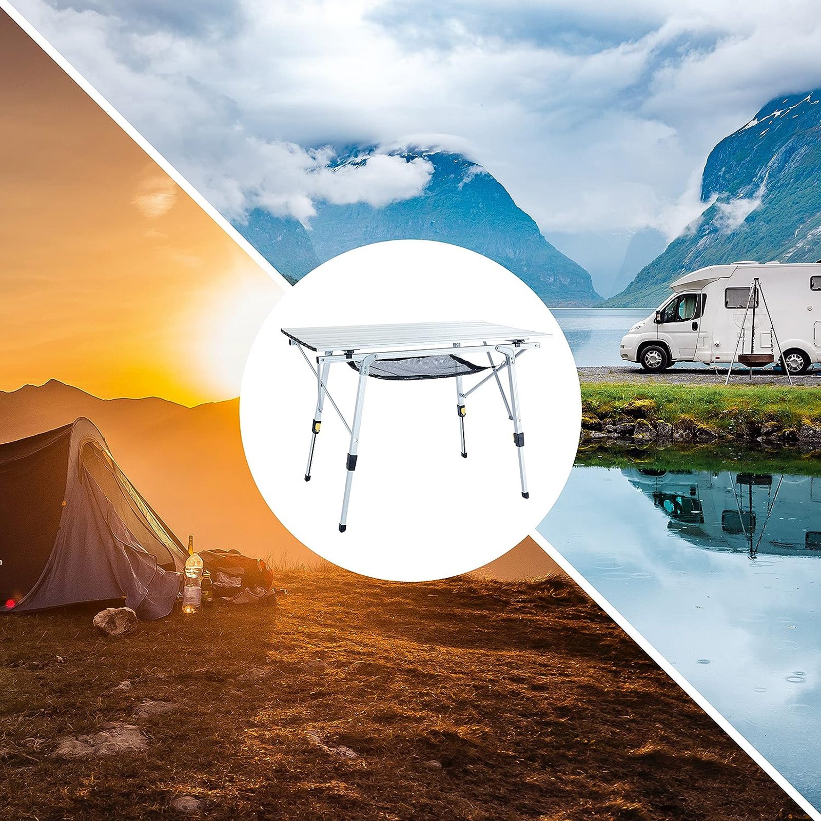 Table de camping UQUIP Variety M, table roulante de camping réglable en hauteur en continu en aluminium