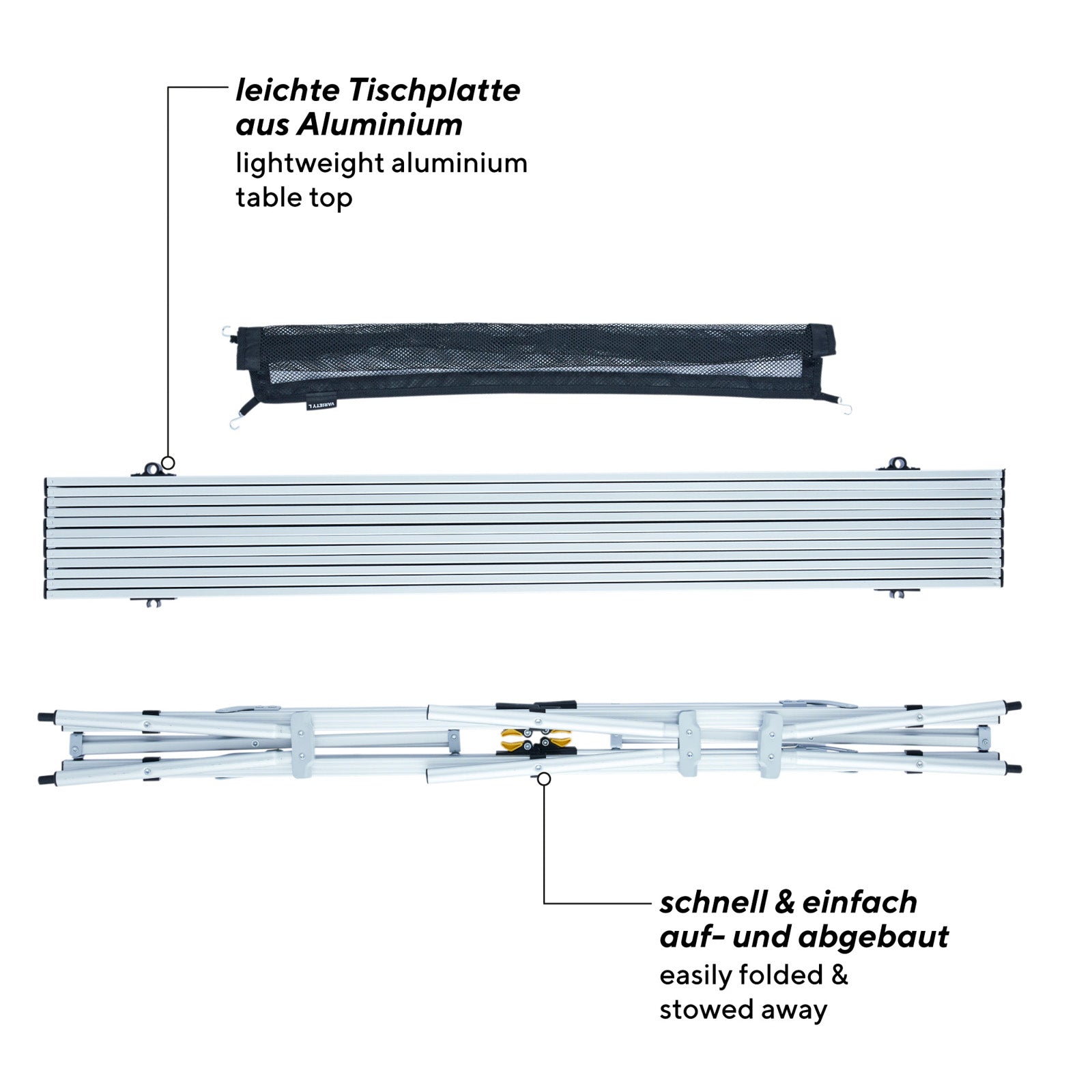 UQUIP Alu Campingtisch Variety L Klapptisch Wetterfest Leicht Höhenverstellbar