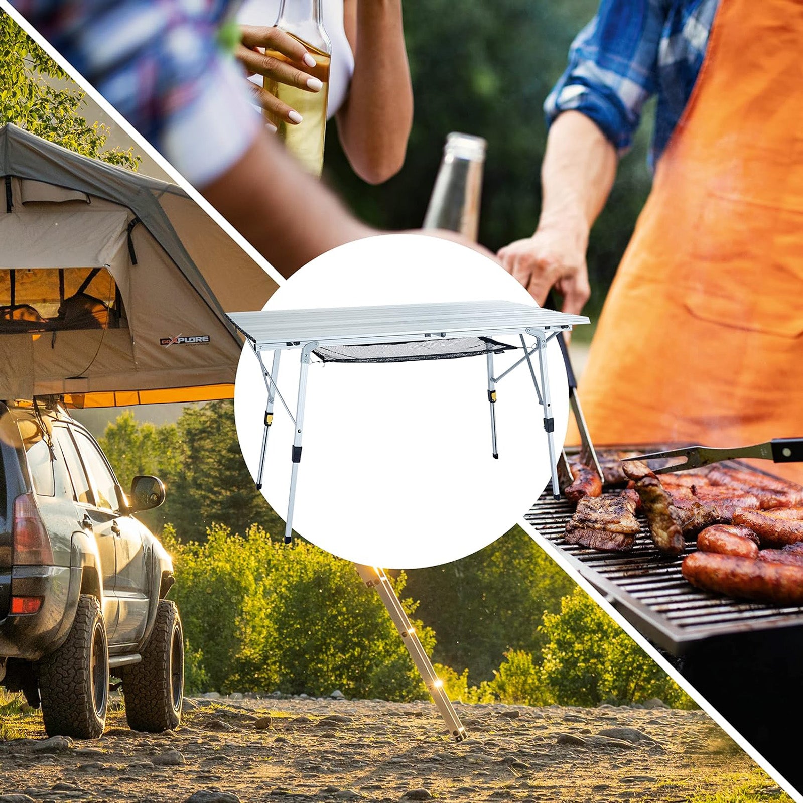 Table de camping pliante en aluminium UQUIP Variety L, résistante aux intempéries, légère et réglable en hauteur
