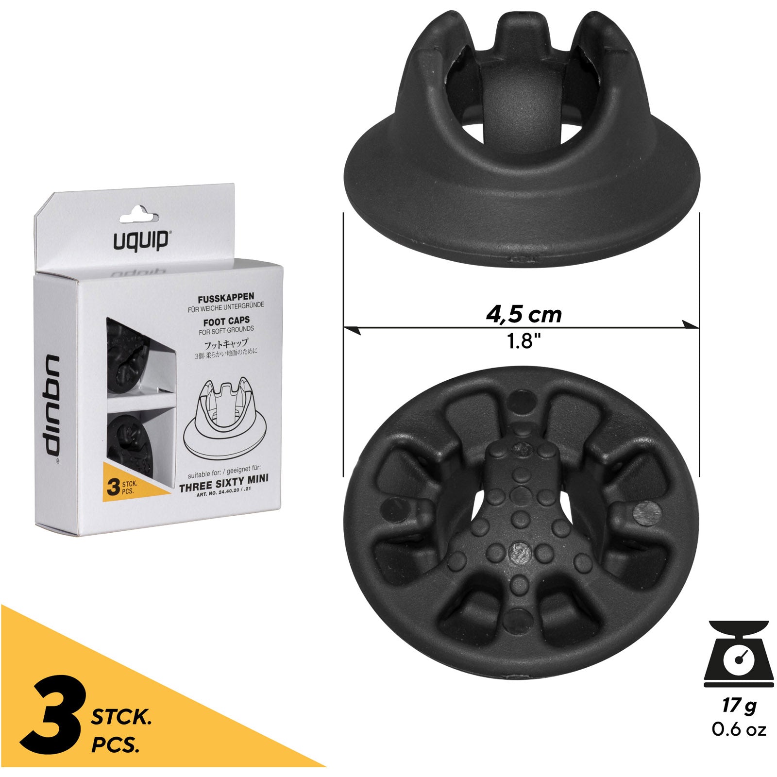 Embouts de pied UQUIP Muddy S pour surfaces souples pour tabouret de camping Three Sixty Mini
