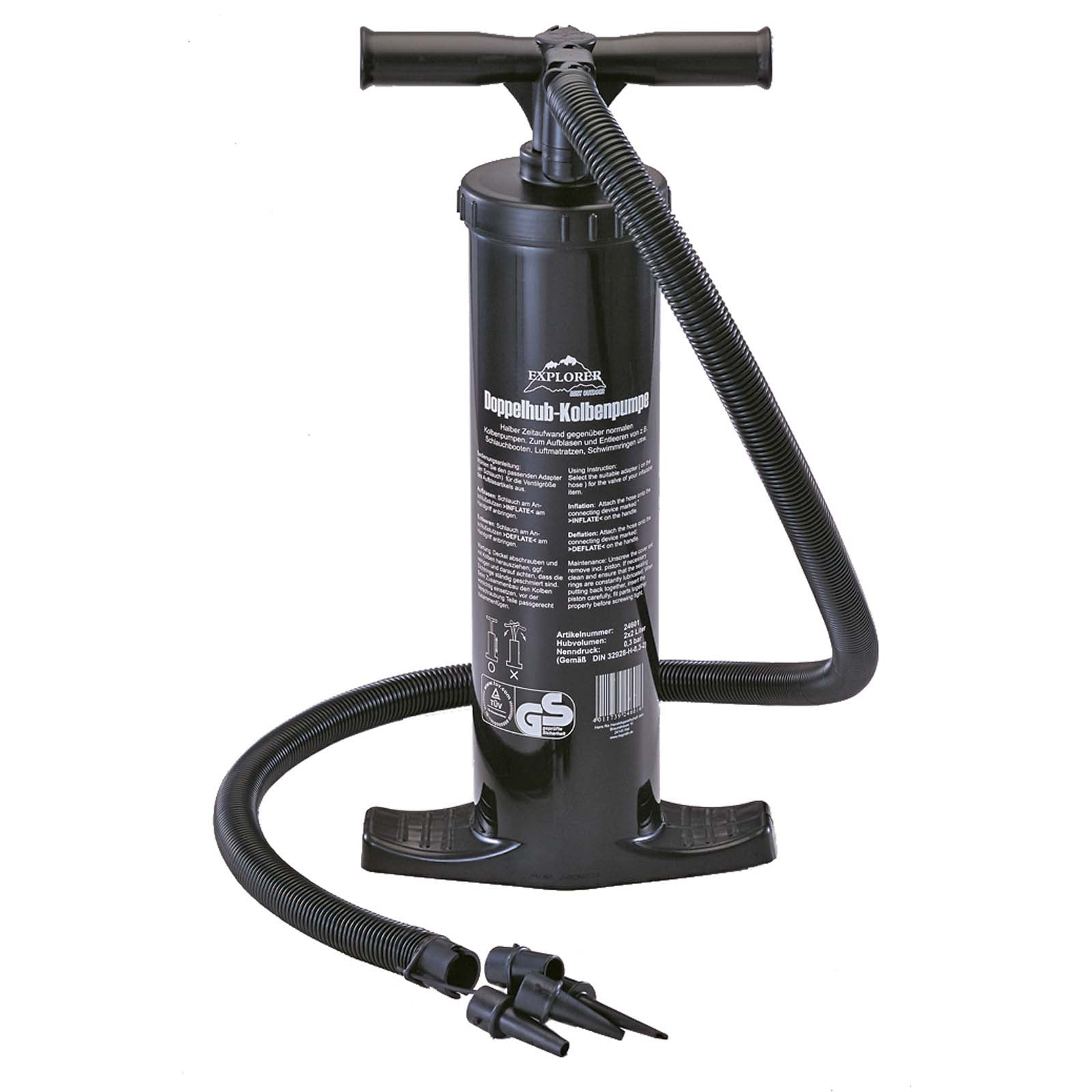 EXPLORER Standpumpe 2x2 L - Doppelhub Kolben Pumpe Camping Luft Bett Pool Boot