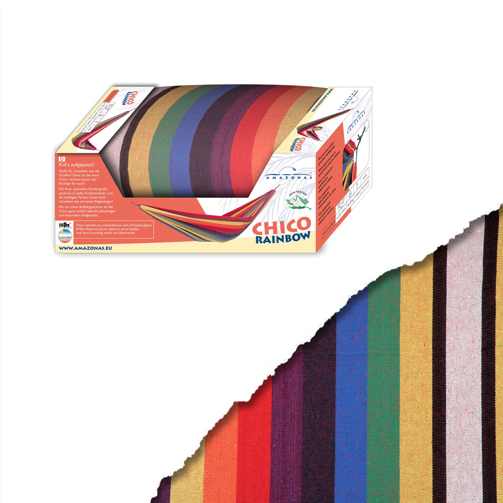 Hamac de voyage en tissu pour enfants Chico Rainbow d'AMAZONAS, résistant aux intempéries, pour le jardin et le camping