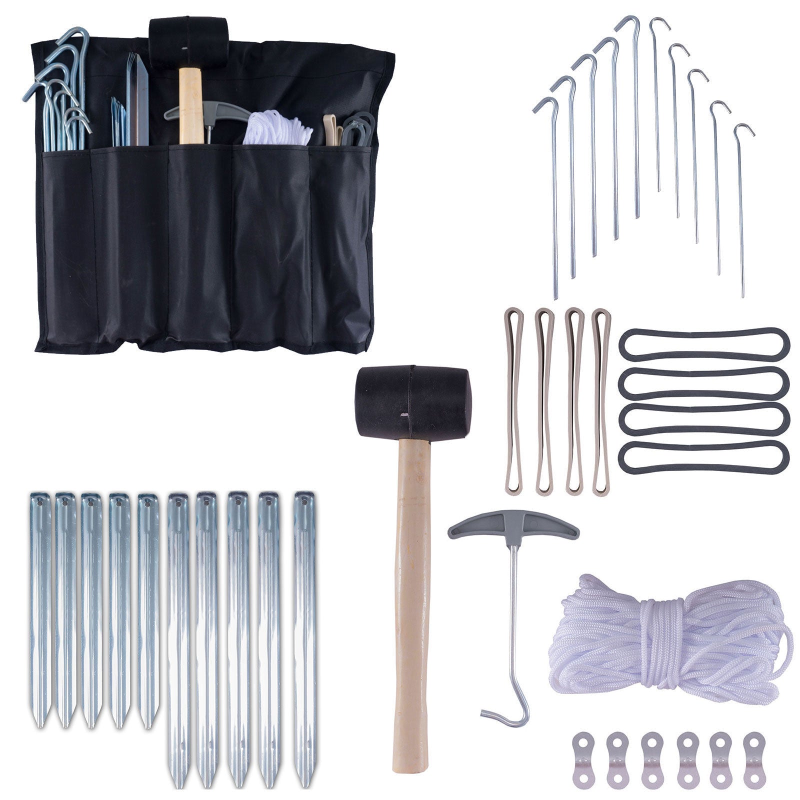 OUTDOOR Zelt Zubehör Aufbau Set 34tlg Hering Ersatz Camping Markise Sonnensegel