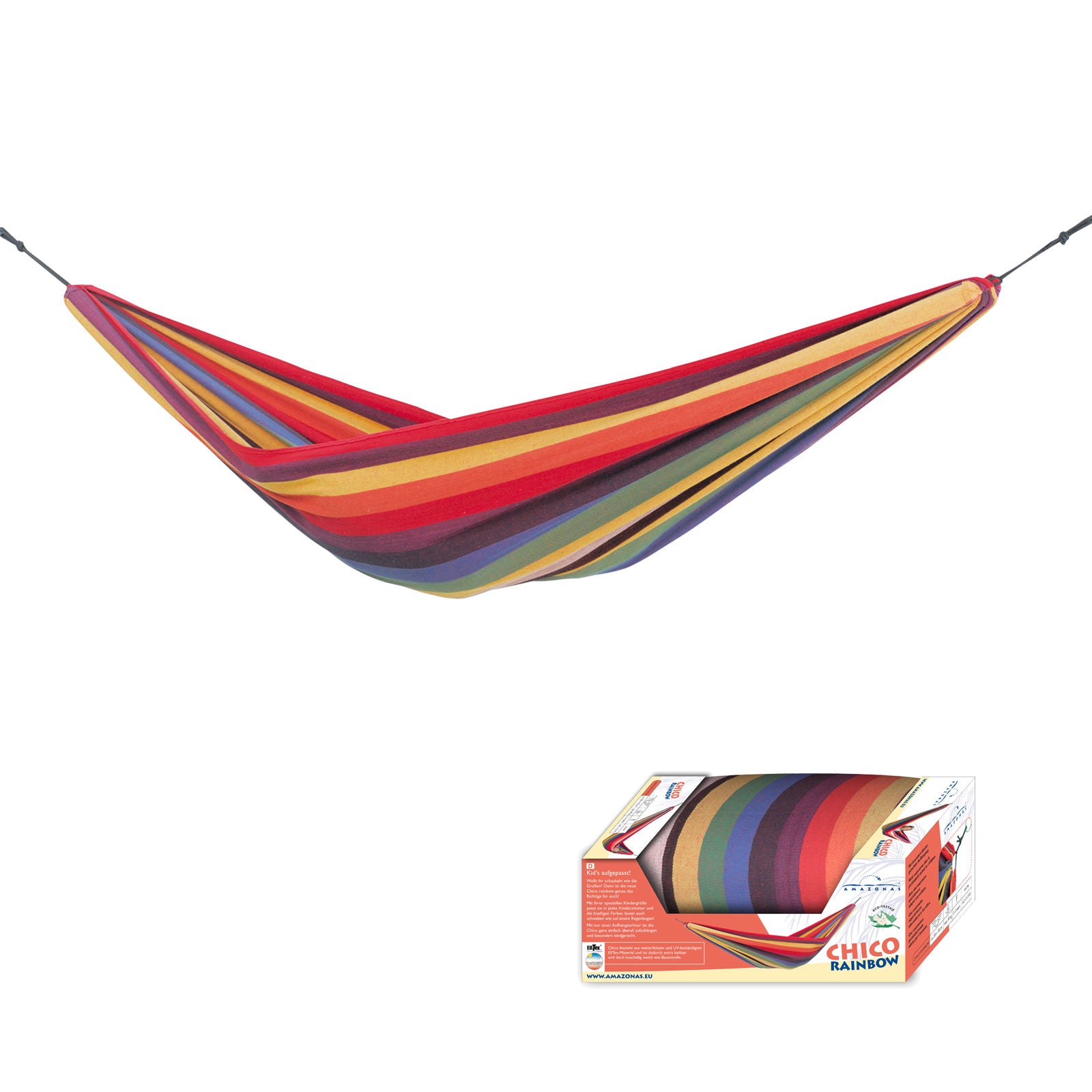Hamac de voyage en tissu pour enfants Chico Rainbow d'AMAZONAS, résistant aux intempéries, pour le jardin et le camping