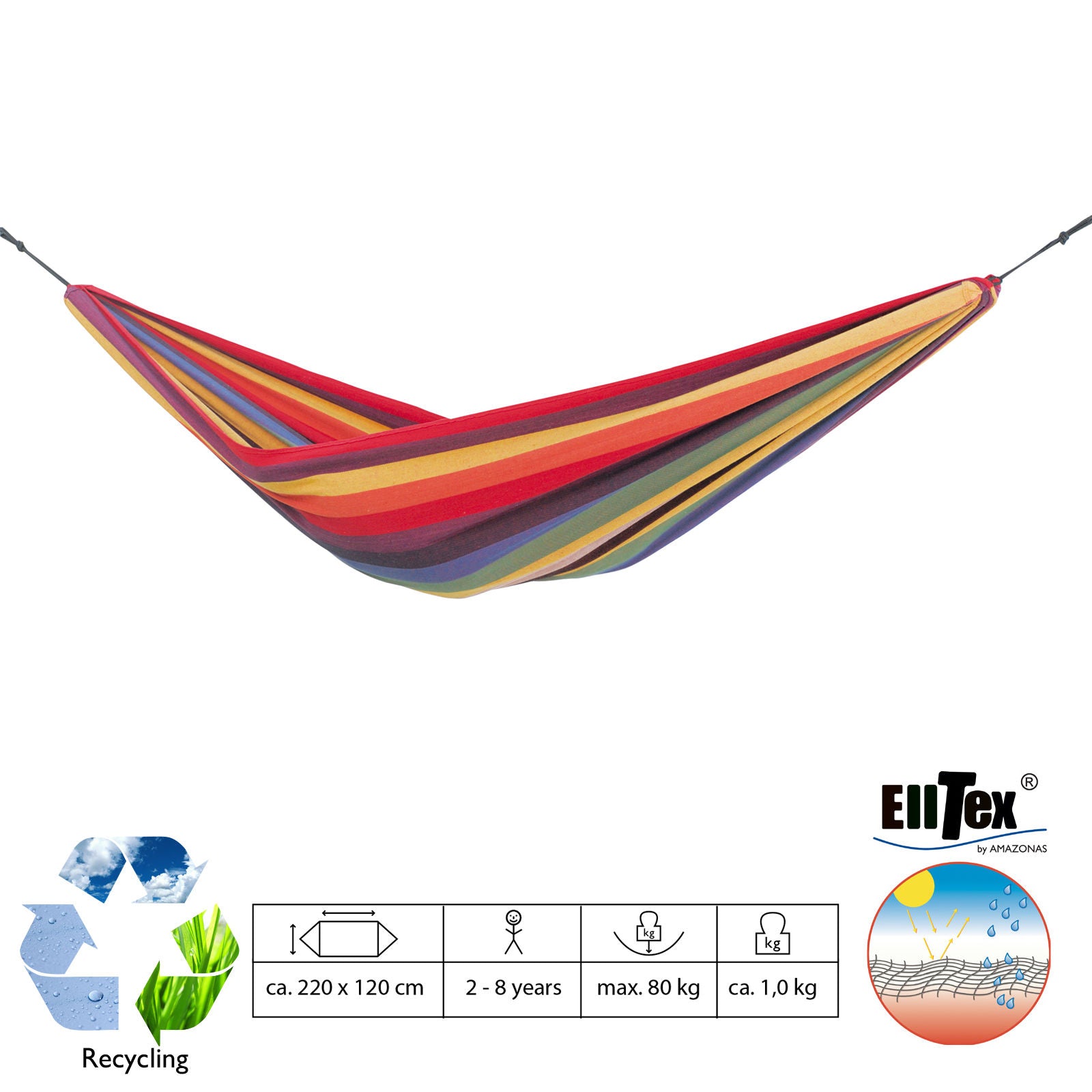 Hamac de voyage en tissu pour enfants Chico Rainbow d'AMAZONAS, résistant aux intempéries, pour le jardin et le camping