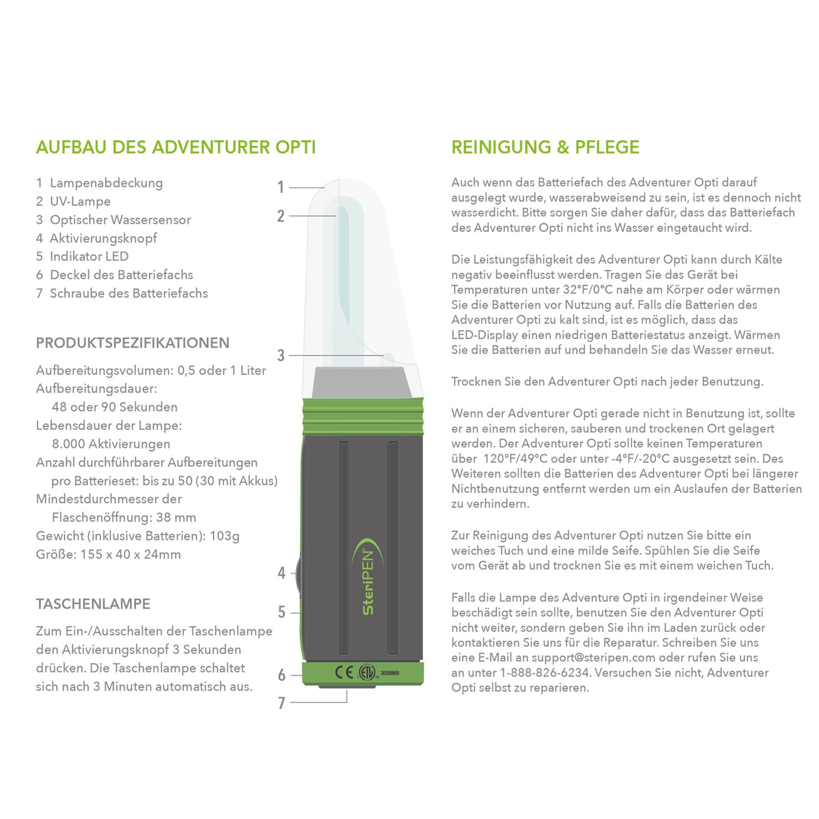 SteriPEN Adventurer Opti UV-waterfilter, draagbare waterzuiveraar, USB-oplaadbaar