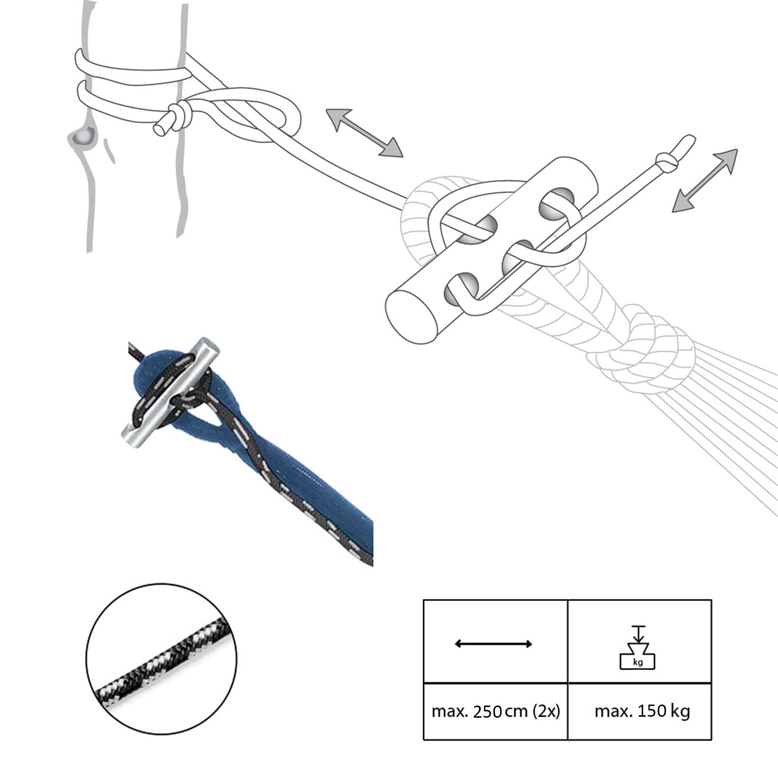Ensemble de cordes de fixation pour hamac Microrope AMAZONAS, fixation pour chaise suspendue et arbre