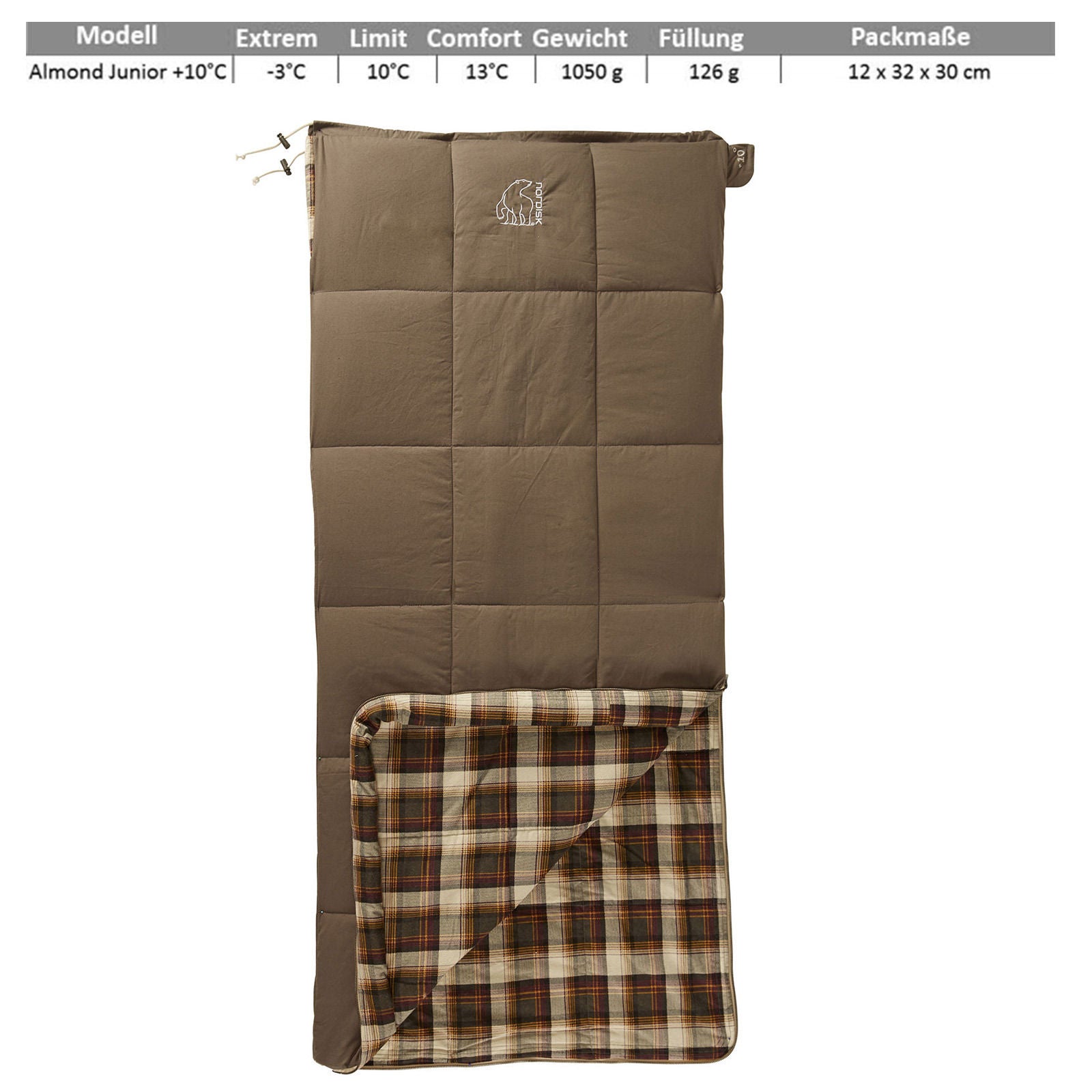 NORDISK Kinder Schlafsack Almond Junior Kinderschlafsack Decke 100% Baumwolle