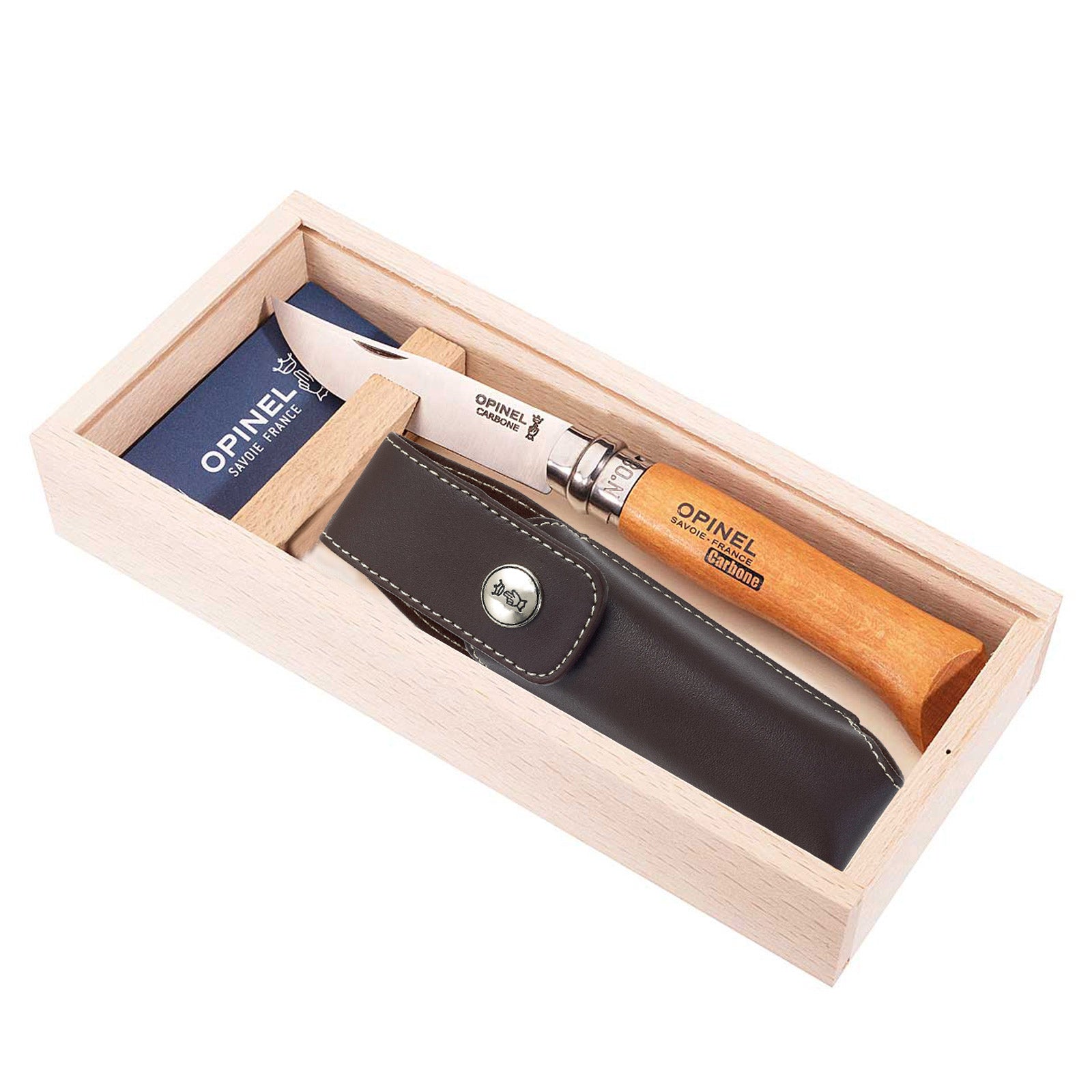 OPINEL Geschenk Set Messer No. 8 + Etui - Klappmesser Taschenmesser Carbon Stahl