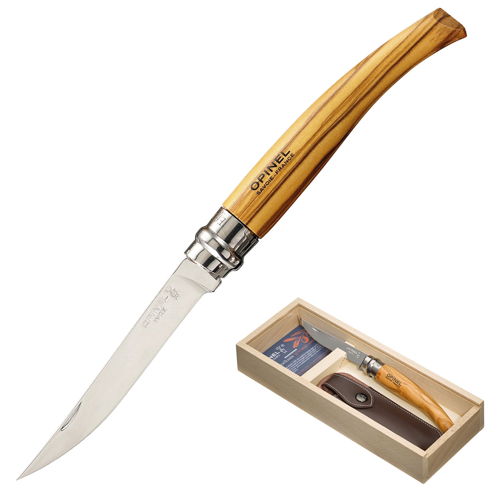 OPINEL Geschenk Set Slimline Messer + Etui Klappmesser Taschenmesser Oliven Holz