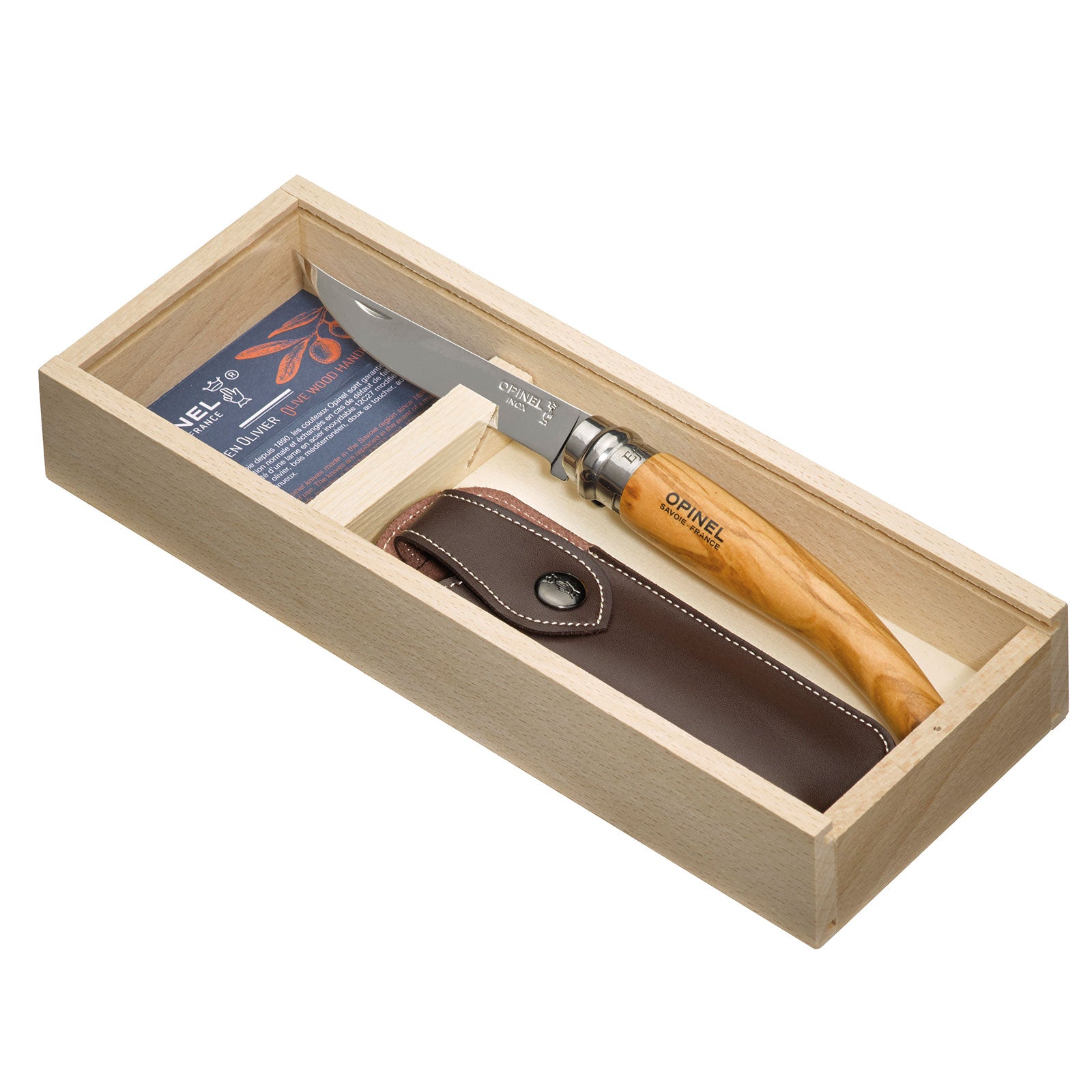 OPINEL Geschenk Set Slimline Messer + Etui Klappmesser Taschenmesser Oliven Holz
