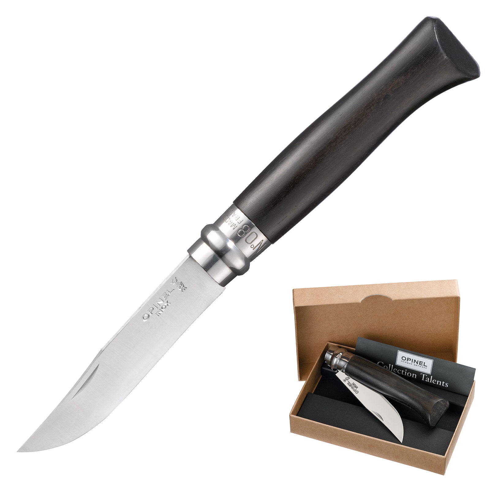 OPINEL Klappmesser Nr.8 - Taschenmesser Outdoor Garten Messer Stahl Ebenholz