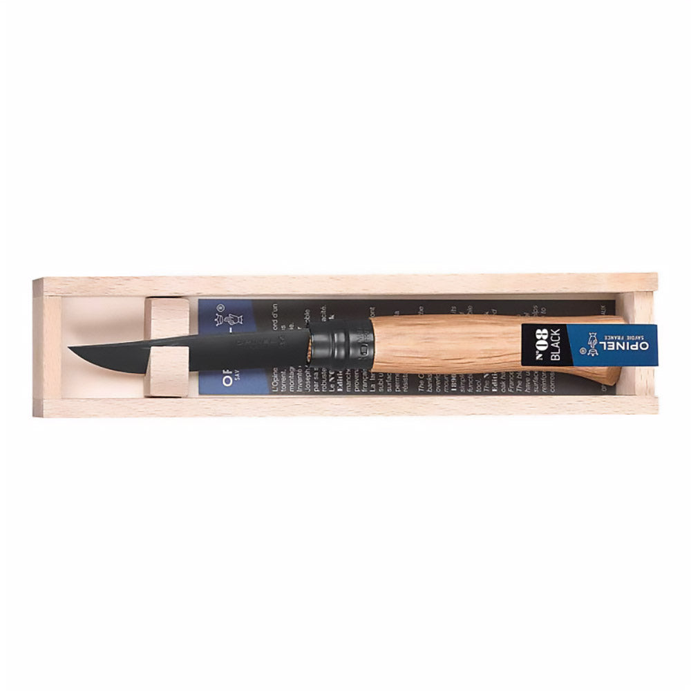 Couteau pliant OPINEL n° 8 Black Oak, en bois de chêne, lame noire