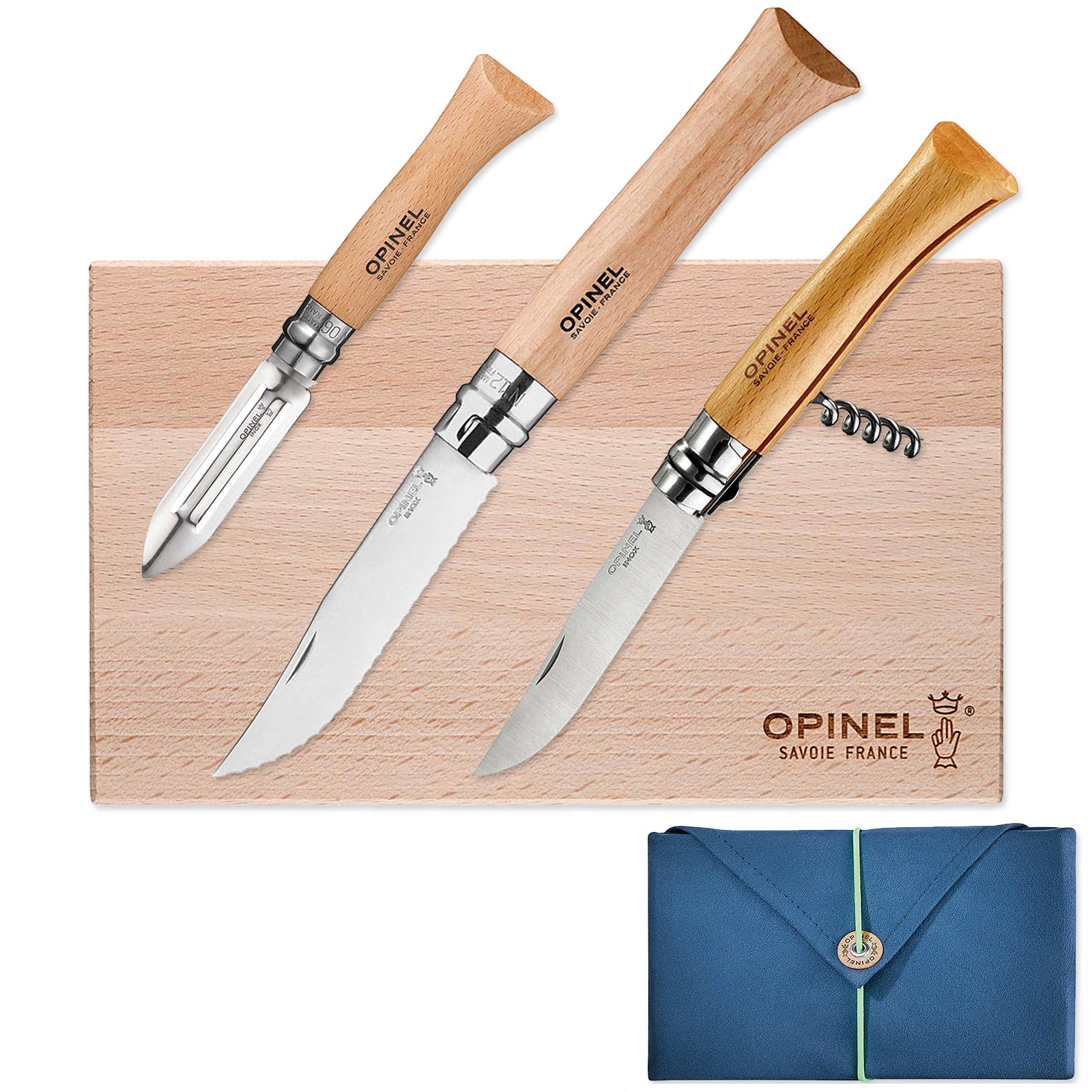 Couteau de chef OPINEL Set pique-nique Camping Cuisine Sacs extérieur Planche Acier Bois