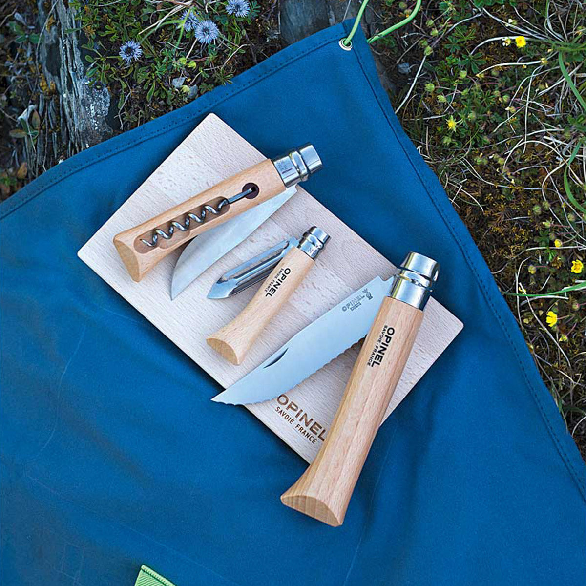 OPINEL Chef Knife Picnic Set Camping Kitchen Outdoor Bags Board Steel Wood