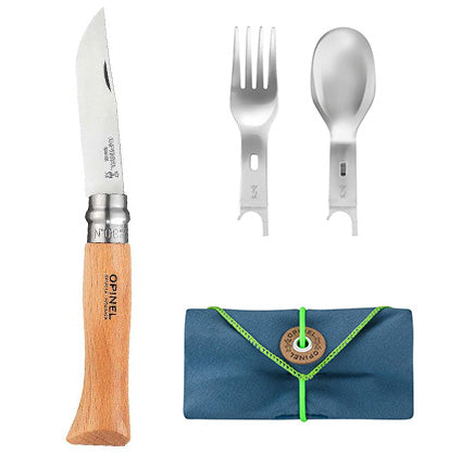 OPINEL Picnic Plus Set Klappmesser No 8 Camping Besteck Gabel Löffel Messer 4tlg