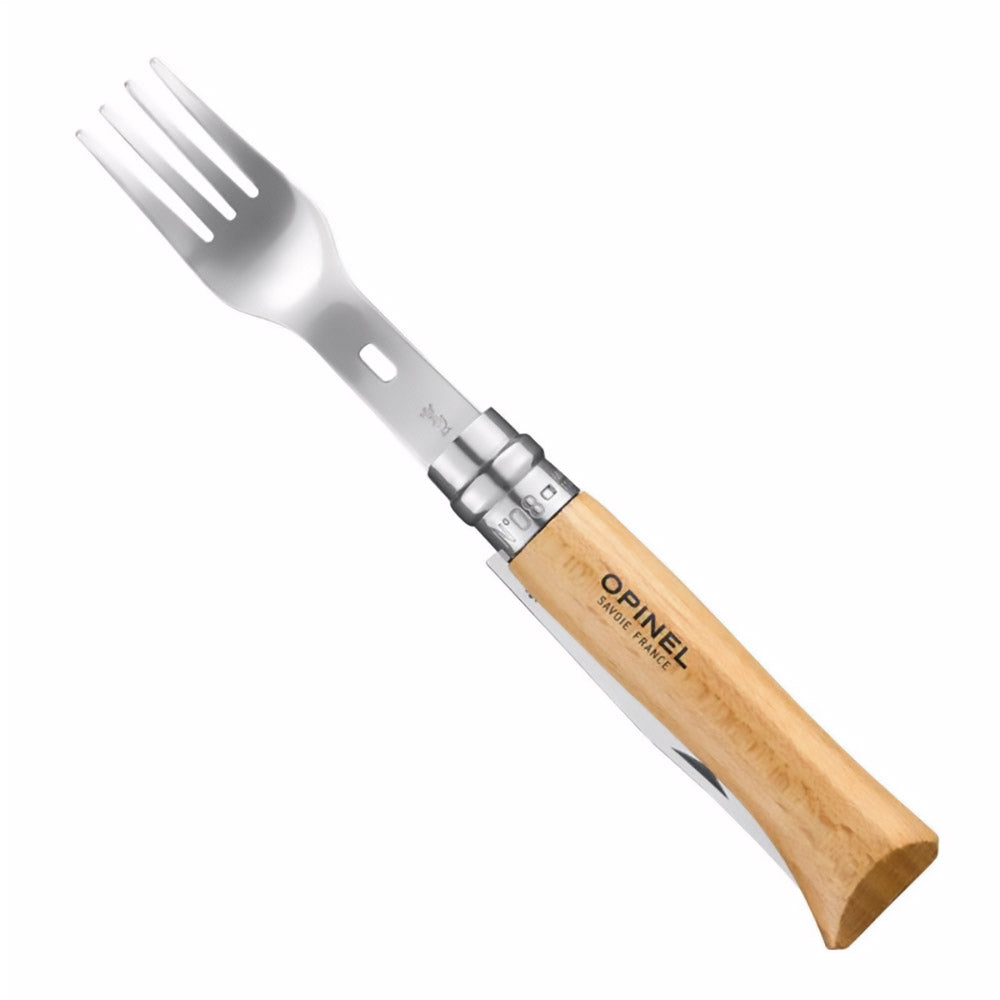 OPINEL Picnic Plus Set : couteau pliant n° 8, couverts de camping (fourchette, cuillère, couteau), 4 pièces