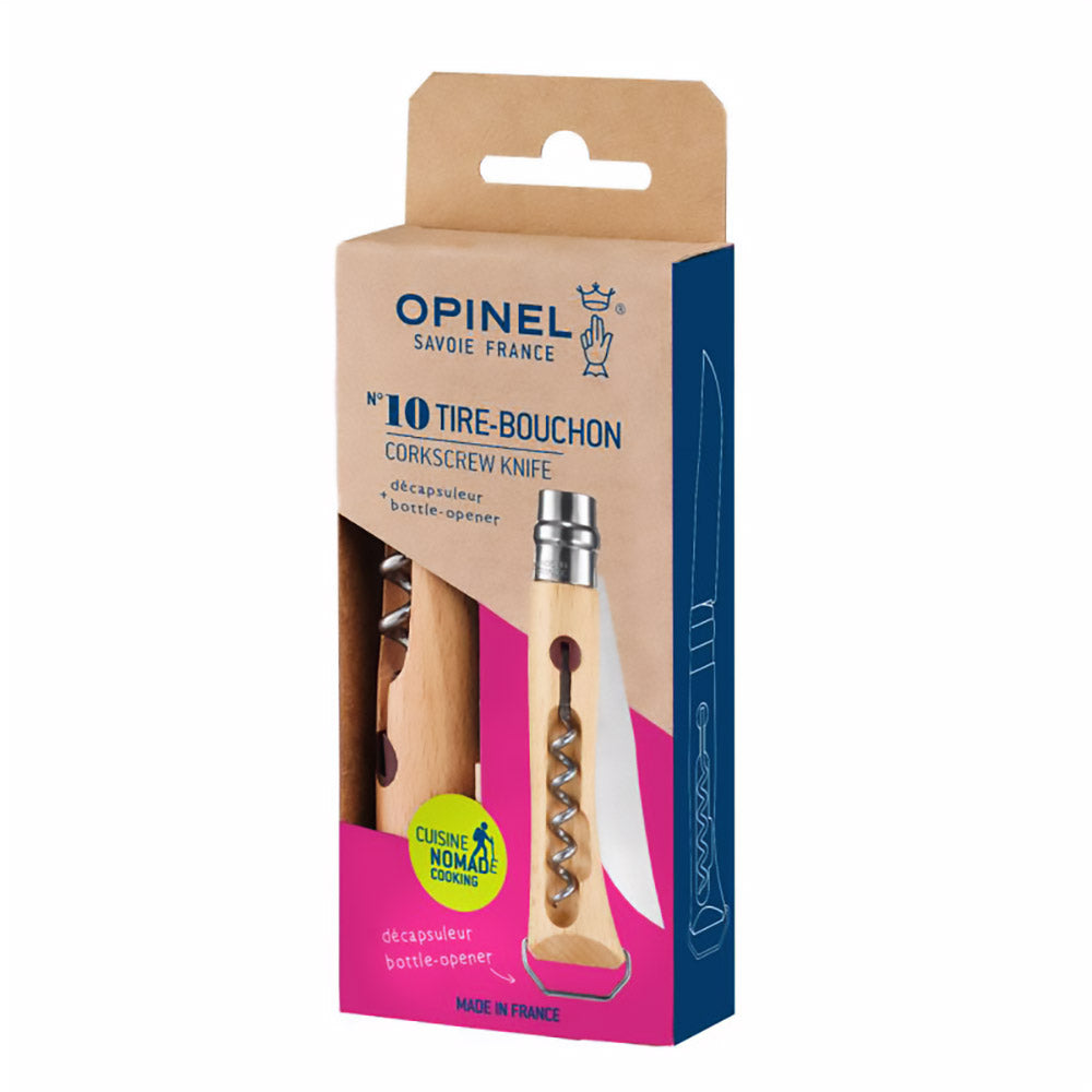 Couteau de poche OPINEL n° 10 avec tire-bouchon, ouvre-bouteilles de vin, couteau pliant en bois