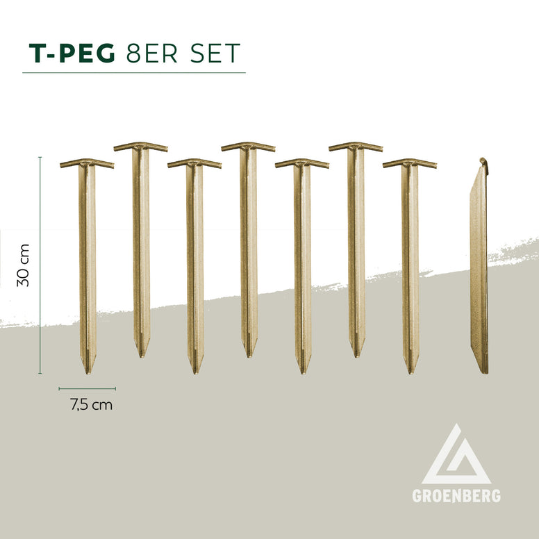 GROENBERG tent pegs 8 x T-peg camping hook pegs outdoor ground anchor steel