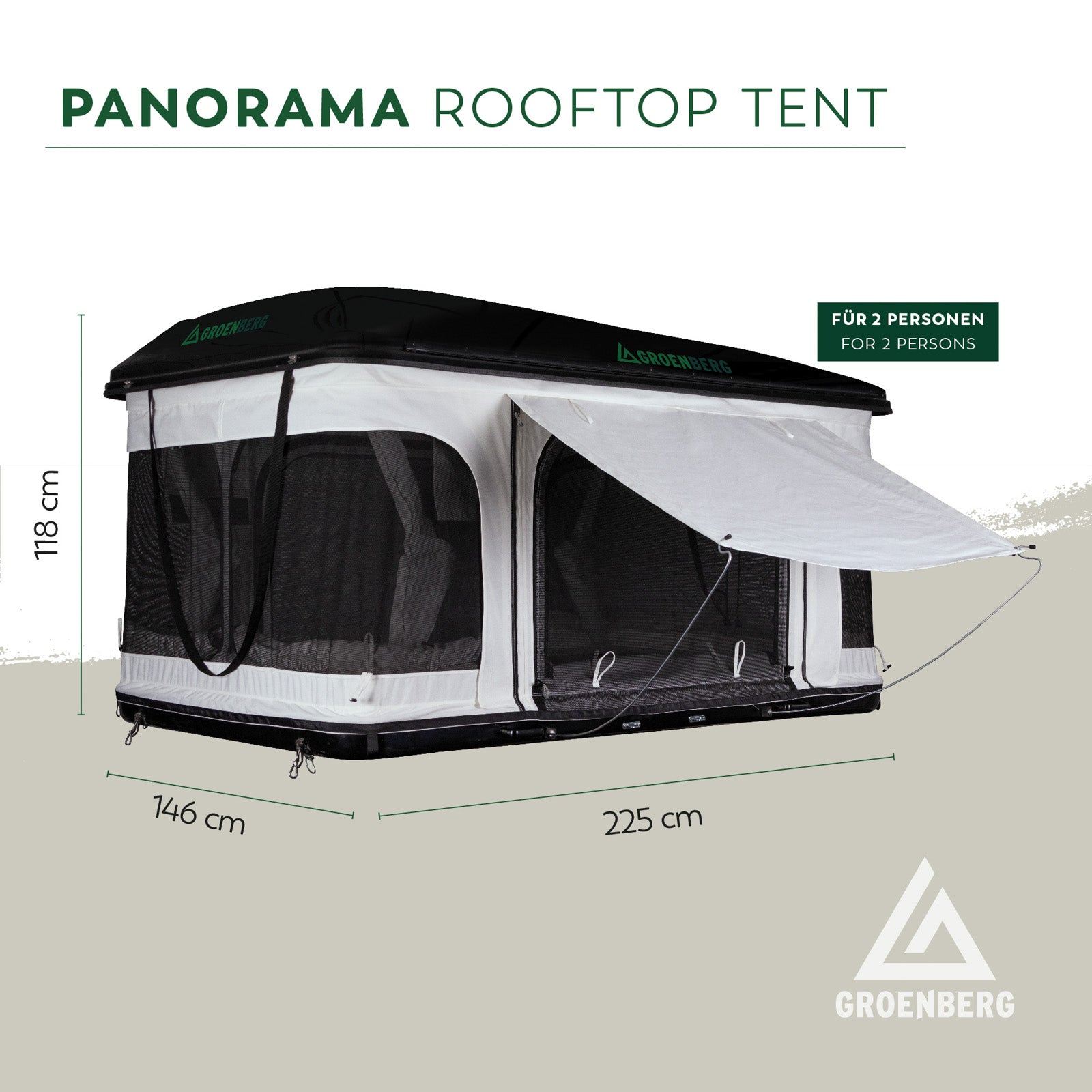 GROENBERG Car Roof Tent Panorama Small 2 Person Hard Shell ABS Tent Automatic