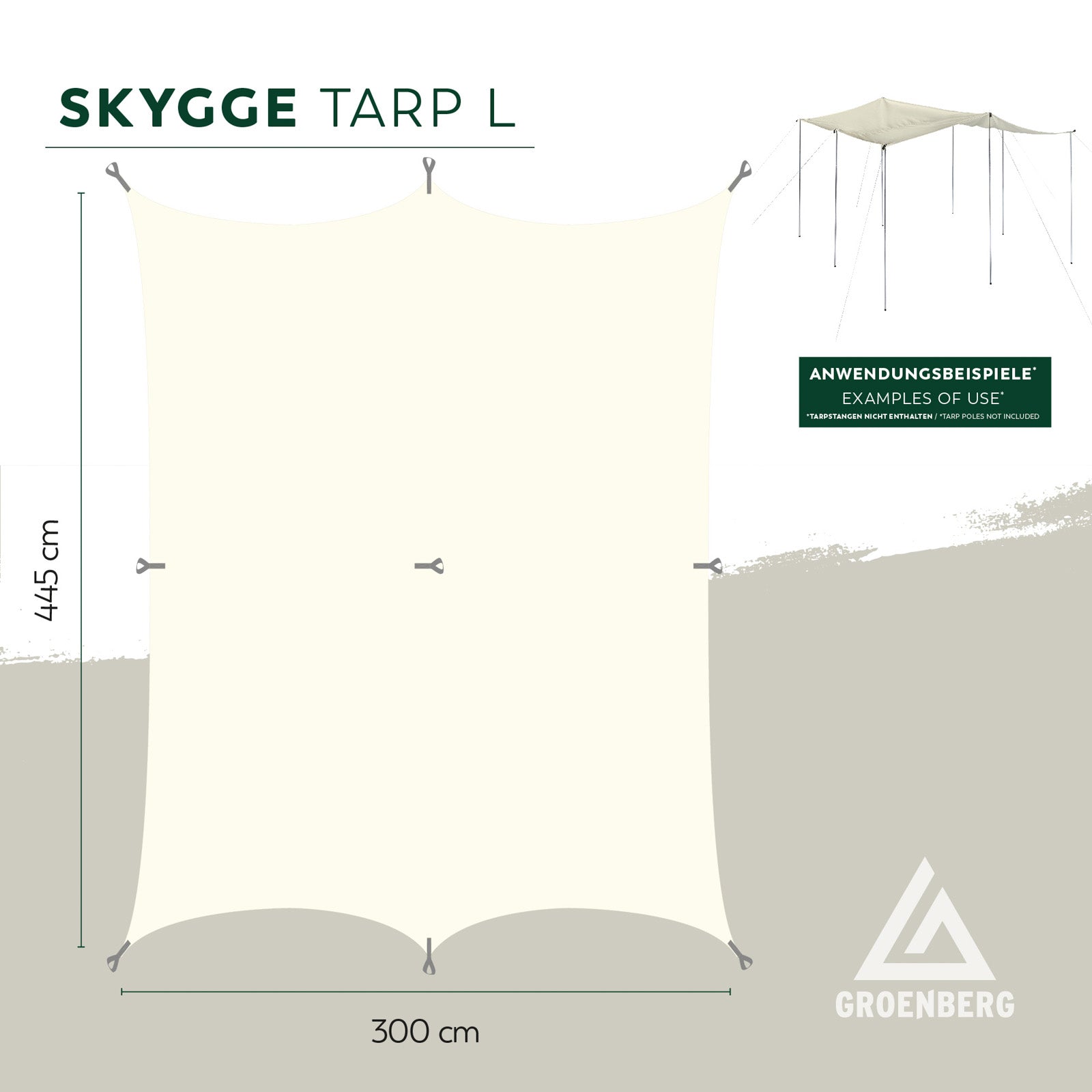 GROENBERG Tarp Skygge L Sonnensegel Camping Zelt Wind Schutz Outdoor Baumwolle