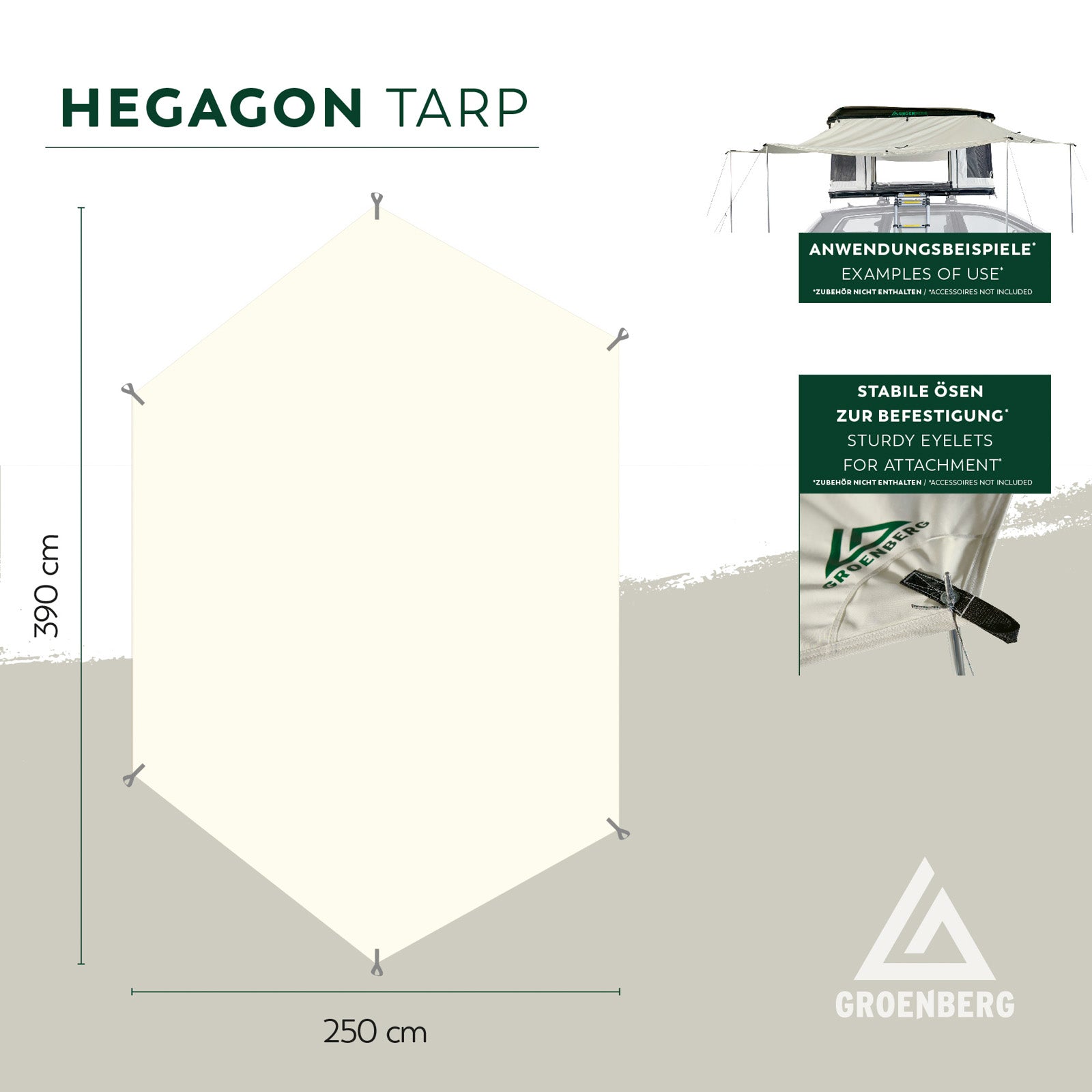 GROENBERG Tarp Hegagon Sun Shade Camping Tent Wind Protection Outdoor Cotton