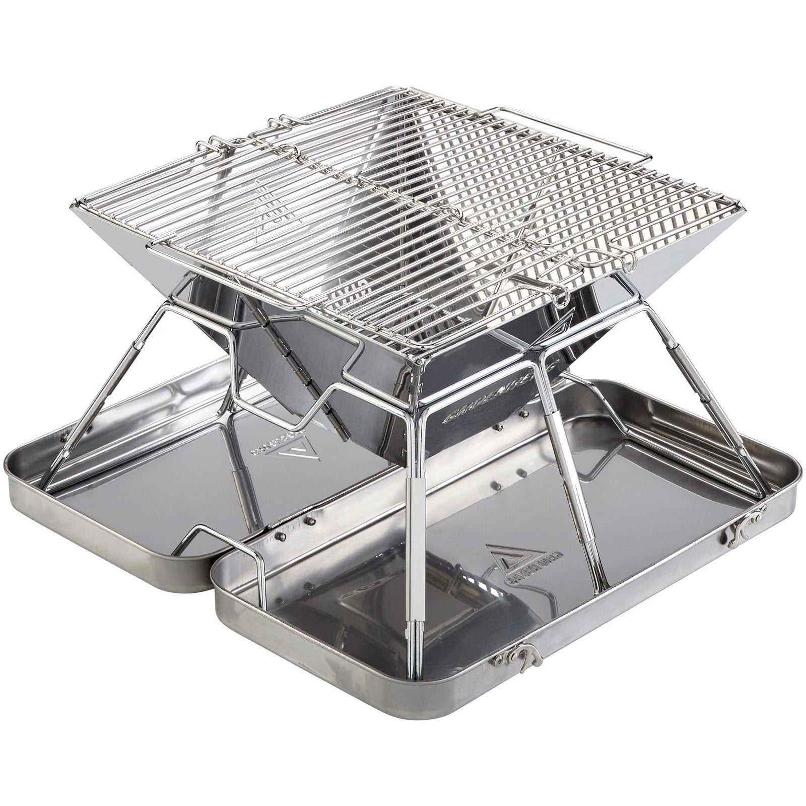 Gril de camping pliable GROENBERG Eldfell M, en acier inoxydable, pour extérieur, au charbon de bois et au bois
