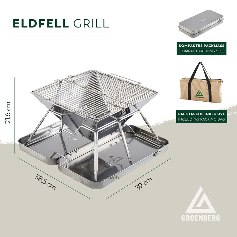 GROENBERG Camping Grill Eldfell M Faltgrill Holz Kohle Faltbar Outdoor Edelstahl