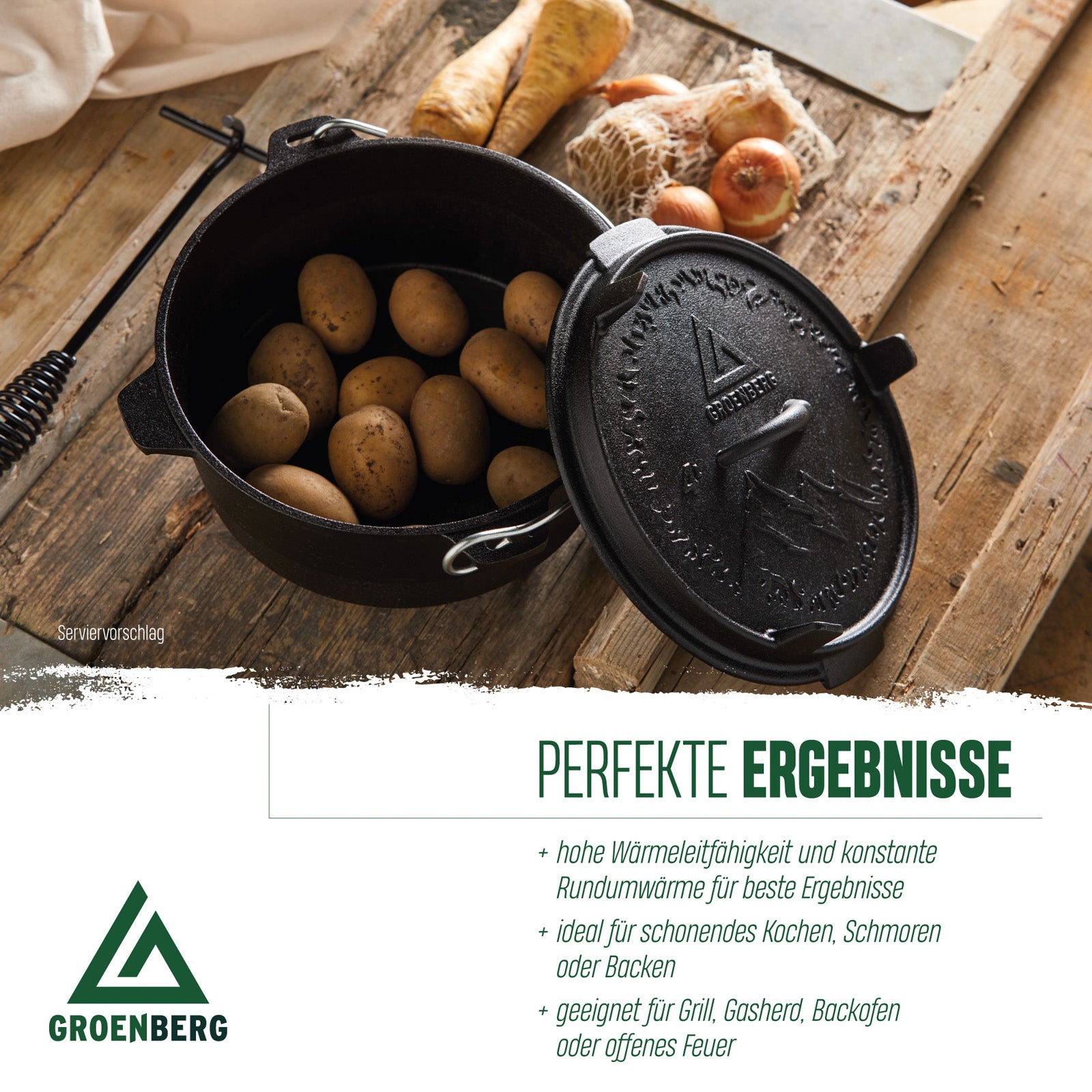 GROENBERG Fire Pot Askja Pot 4 L Marmite Four hollandais Camping Extérieur Fonte