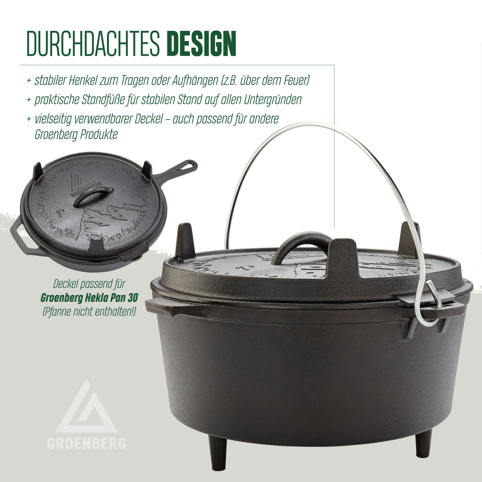 GROENBERG Fire Pot Askja Pot 7 L Cooking Pot Dutch Oven Camping Outdoor Cast Iron