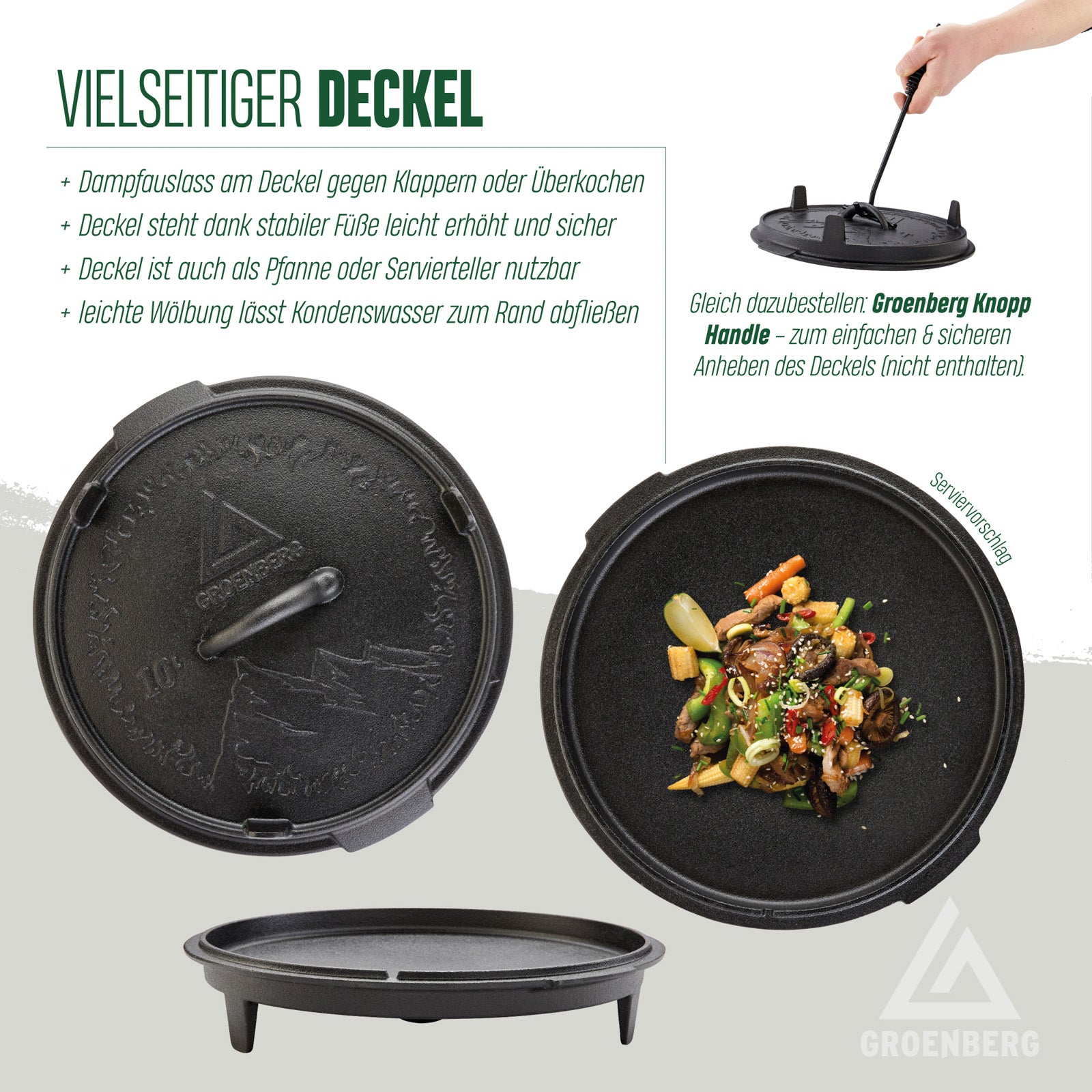 GROENBERG Askja-braadpan 10 l, kookpan, Dutch oven, camping, outdoor, gietijzer