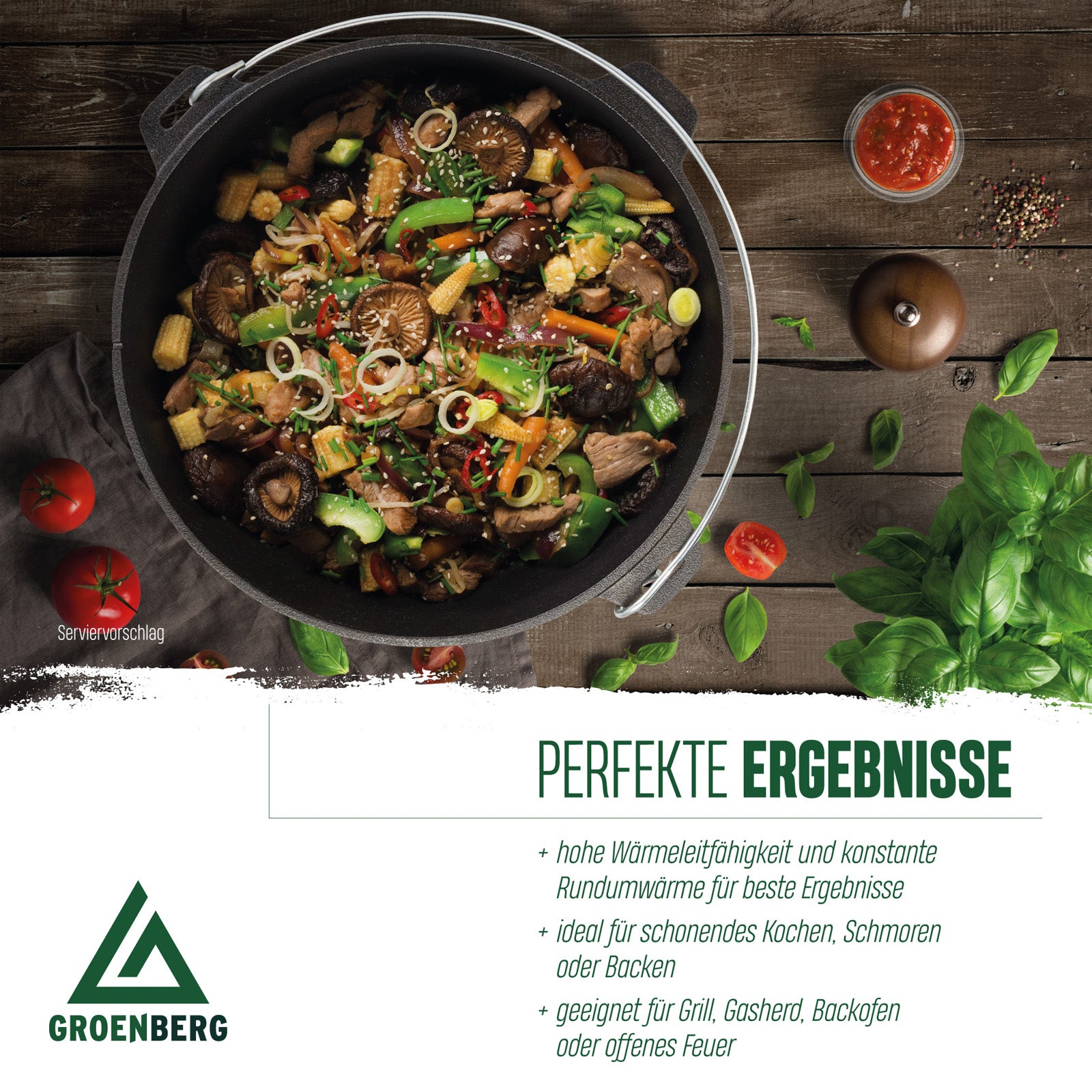 GROENBERG Askja-braadpan 10 l, kookpan, Dutch oven, camping, outdoor, gietijzer