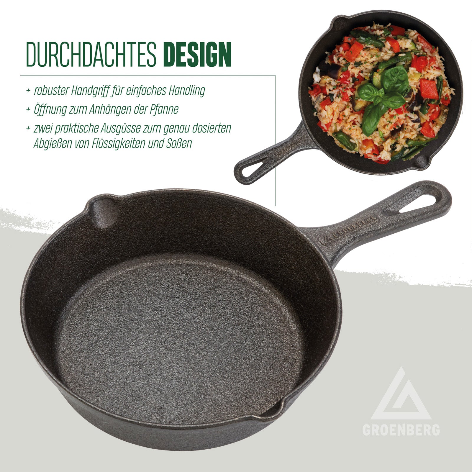GROENBERG cast iron pan Hekla frying pan grill pan pan handle round 20 cm