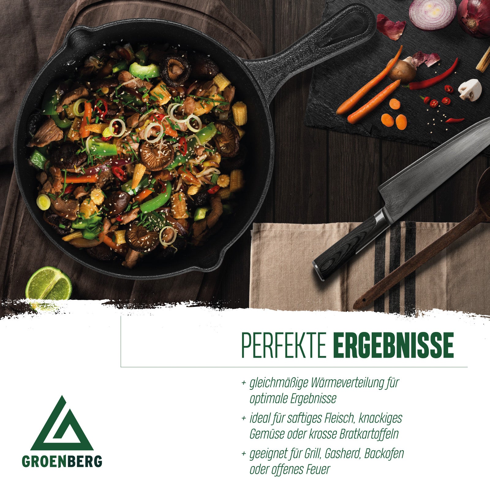 Poêle en fonte GROENBERG Hekla poêle à frire poêle à griller manche rond 20 cm