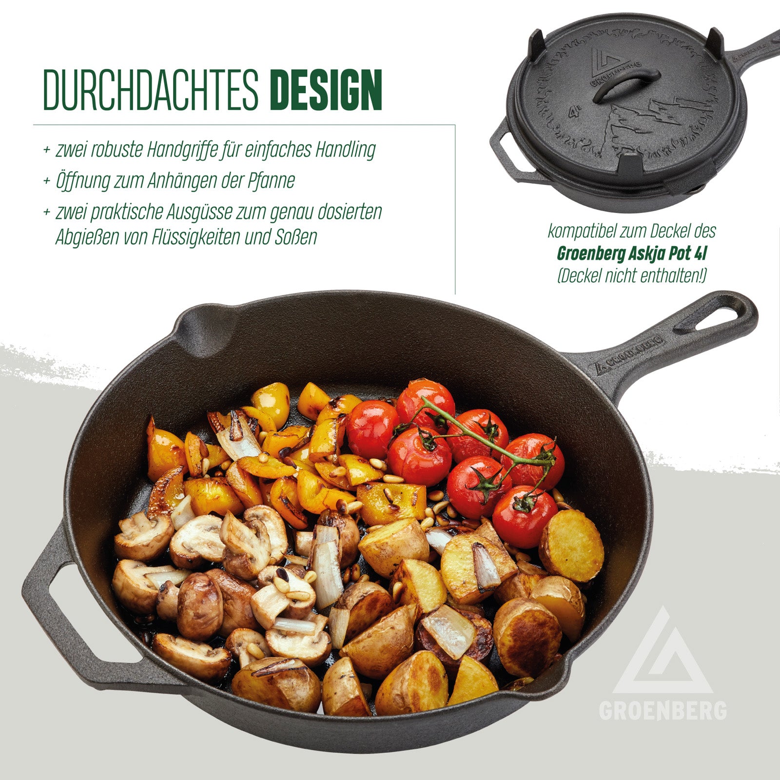 GROENBERG cast iron pan Hekla frying pan grill pan pan handle round 25 cm