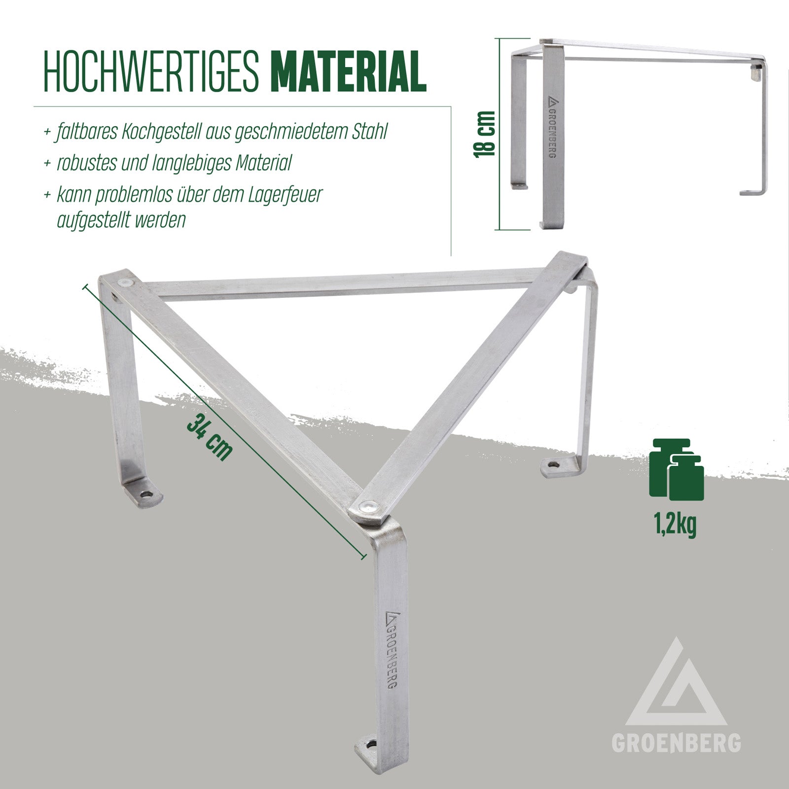 GROENBERG Outdoor Cooking Rack Tjener Foot Cooking Fire Foldable Camping Pan