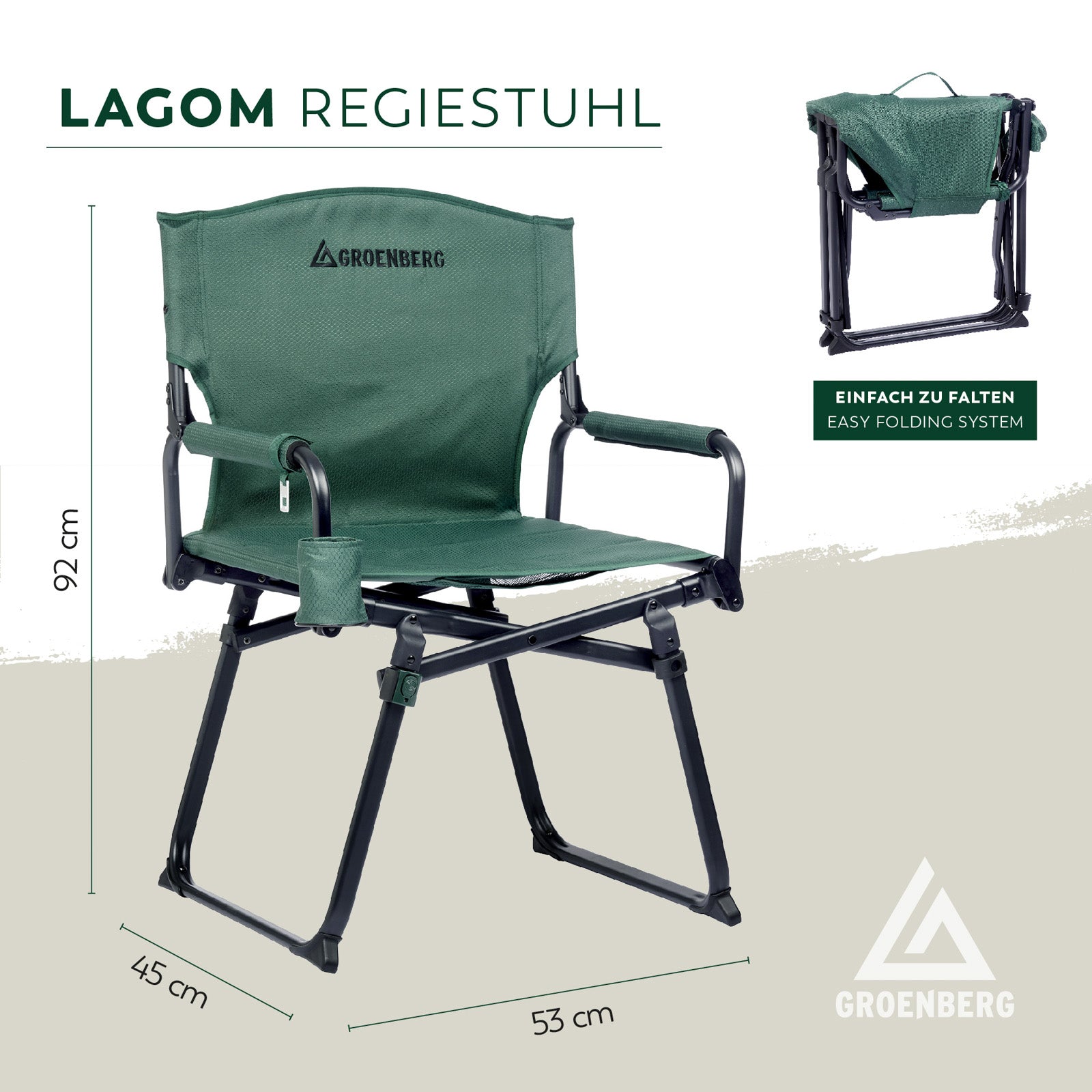 Chaise de camping pliante GROENBERG Lagom, chaise de réalisateur d'extérieur, 130 kg