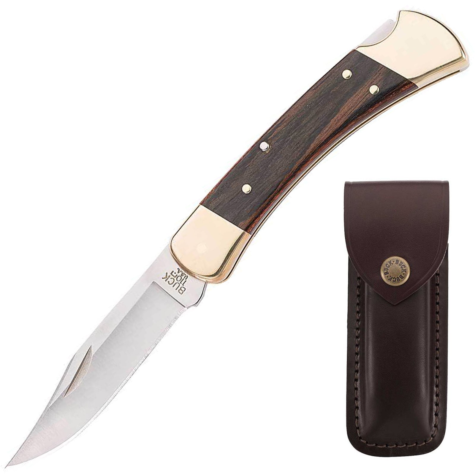 BUCK Taschenmesser Folding Hunter + Etui Vintage Messer Klappmesser Messing Holz